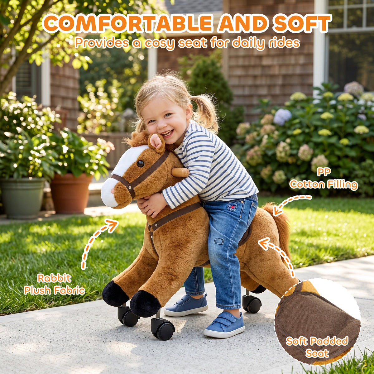 Ride on Horse, Ride on Toy with Wheels, Plush Animal Toys to Develop Balance & Coordination for Toddlers 18-36 M, Brown