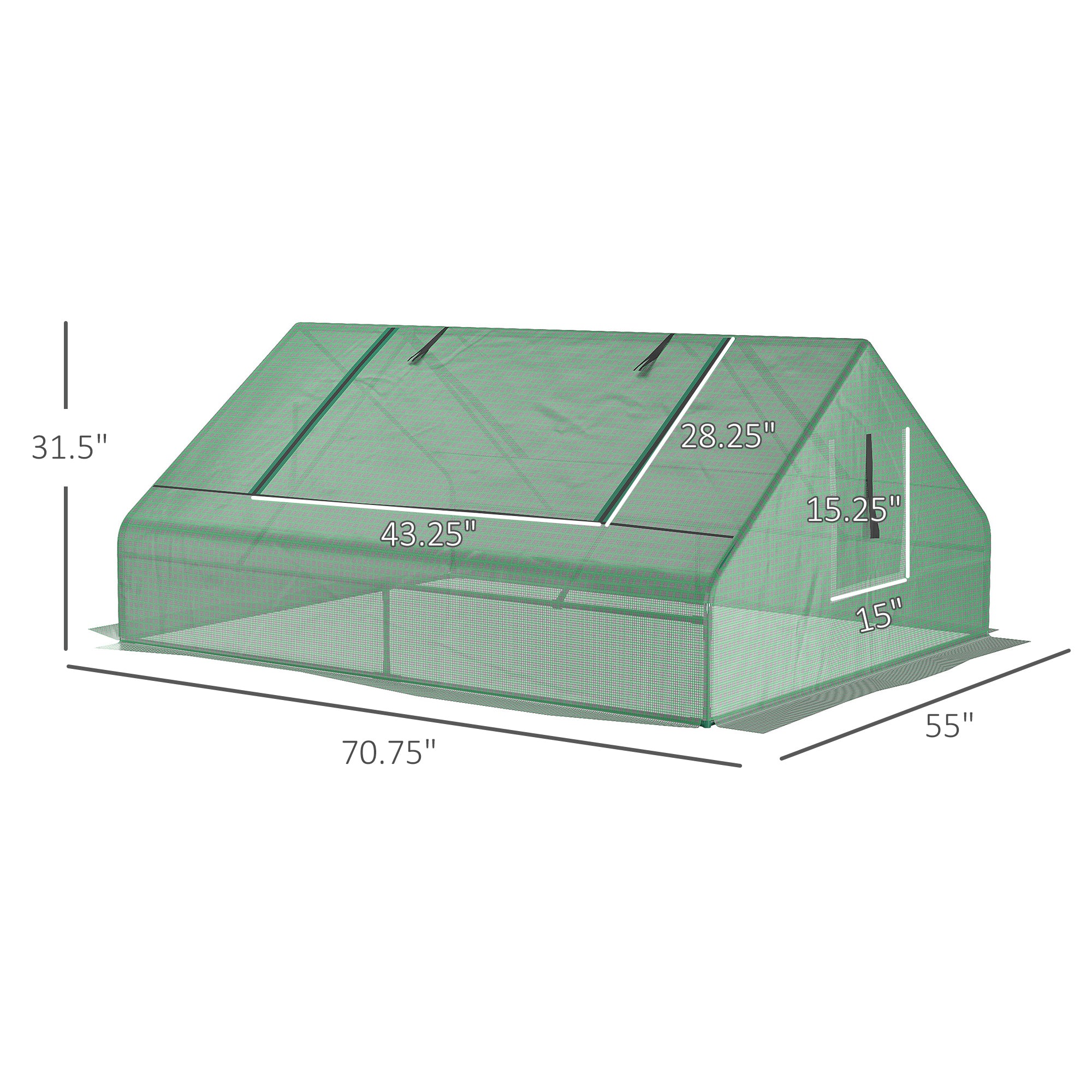 71" x 55" x 32" Mini Greenhouse, Small Green House, Garden Planting Shed, Outdoor Flower Planter Warm House with Zipper Windows, Green - Green - Image 3