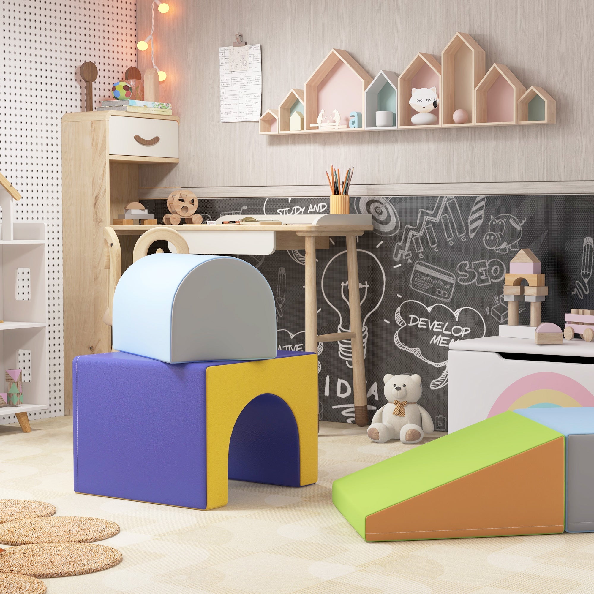 4 Piece Foam Play Set, Soft & Safe Kids Toddlers Children Climbing Set for Crawling or Sliding, Contemporary
