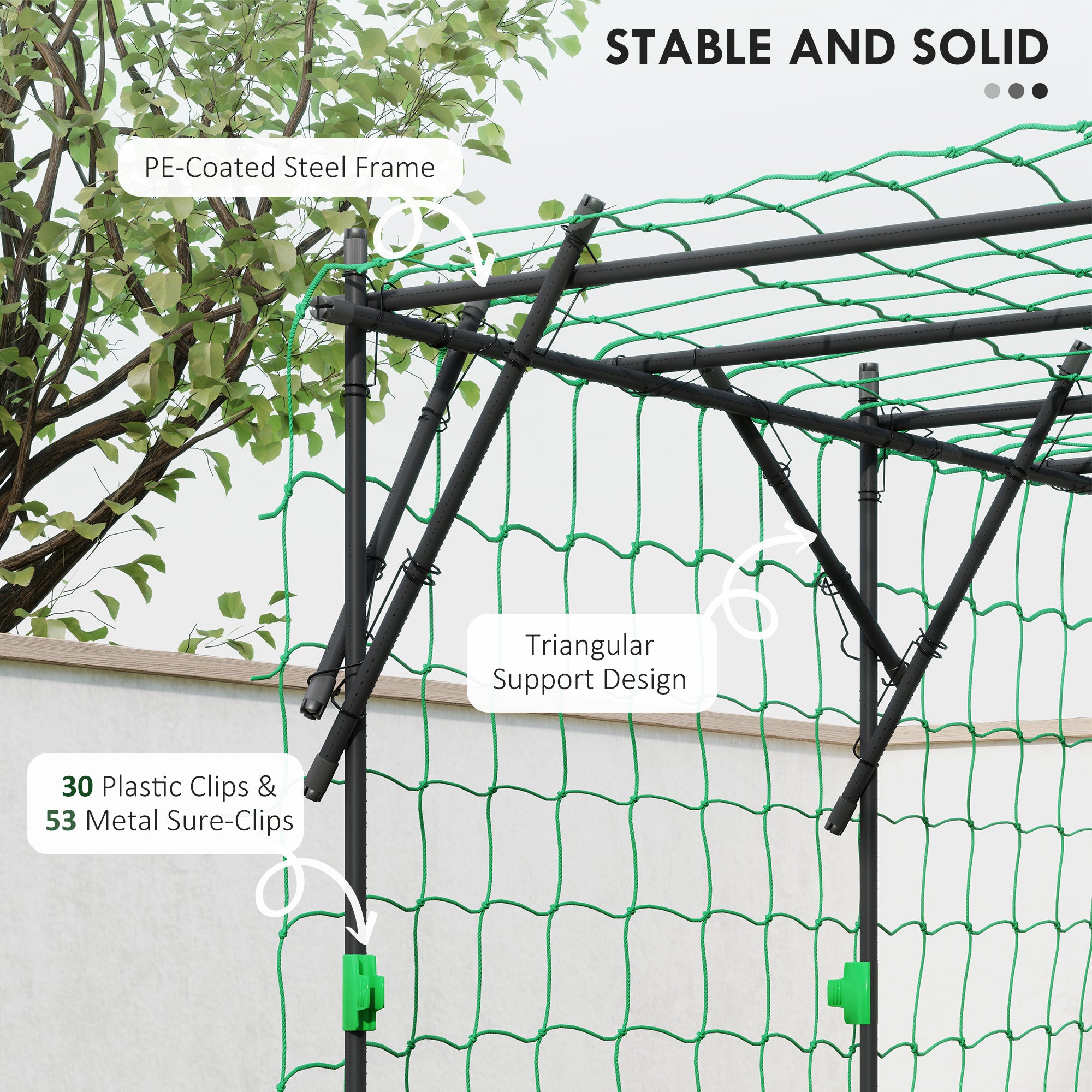 Garden Arch Trellis, 7.3 FT Tall Metal Plant Trellis Support with Climbing Net, Cucumber Trellis for Vegetables, Black - Black - Image 6