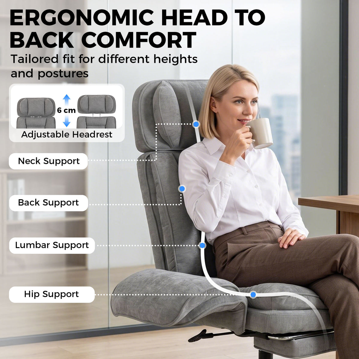 Criss Cross Office Chair with Flip Armrests, Adjustable Headrest, Swivel Tilt Reclining Desk Chair with Wheels, Gray