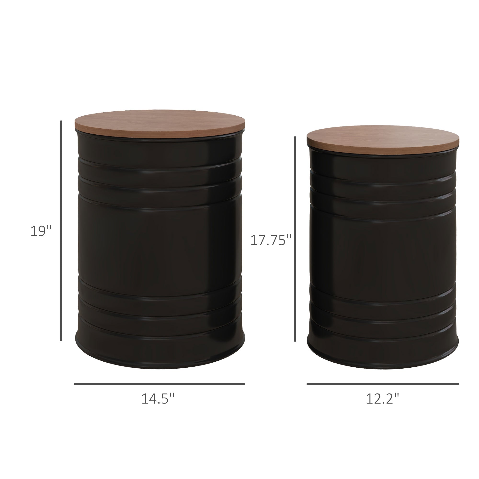 Round Storage Ottoman Set of 2, Nesting Ottomans with Wooden Lid, Metal Frame and Hidden Storage Space for Bedroom