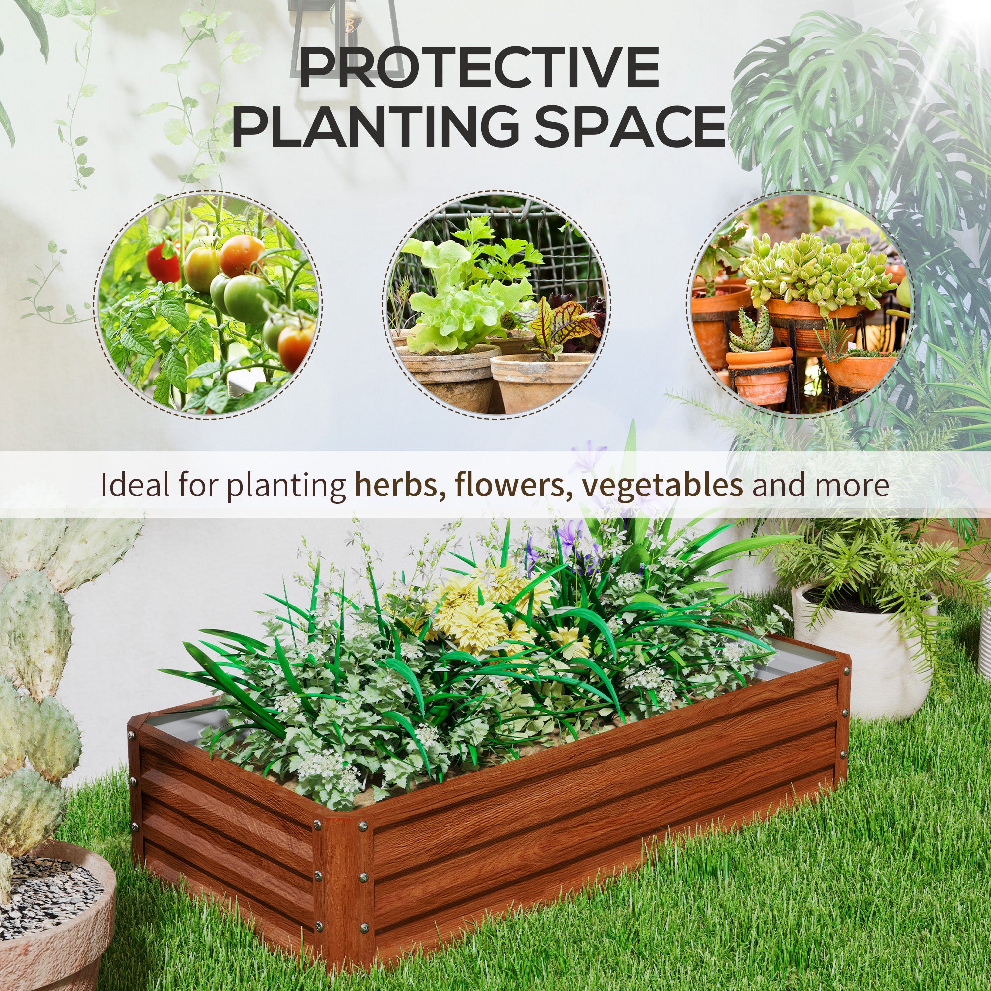 Galvanized Raised Garden Bed, 4' x 2' x 1' Metal Planter Box, for Growing Vegetables, Flowers, Herbs, Succulents, Brown - Brown - Image 6