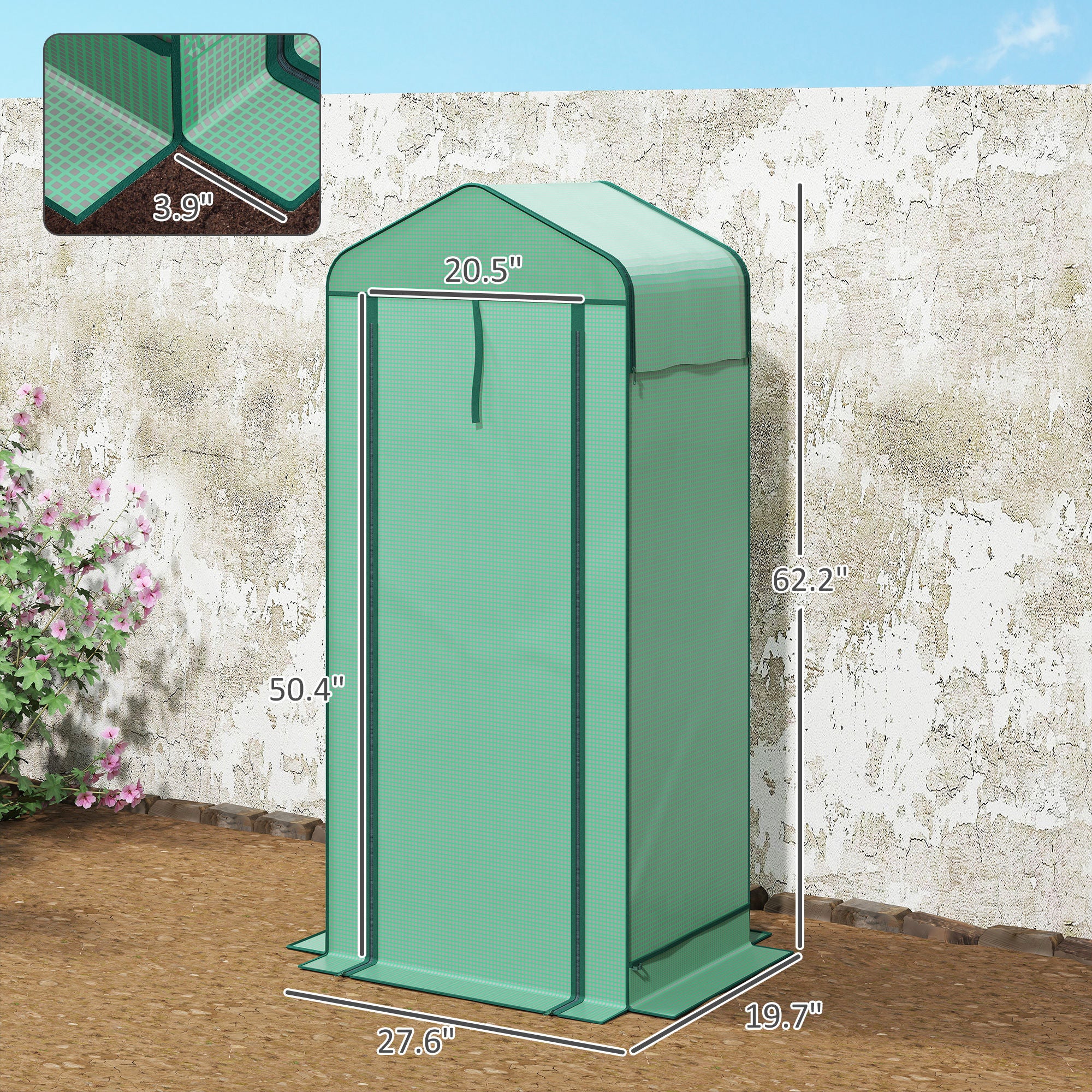 Mini Greenhouse with Screen Roof, 4 Tier Portable Small Greenhouse with High Strength PE Cover, Green - Green - Image 3