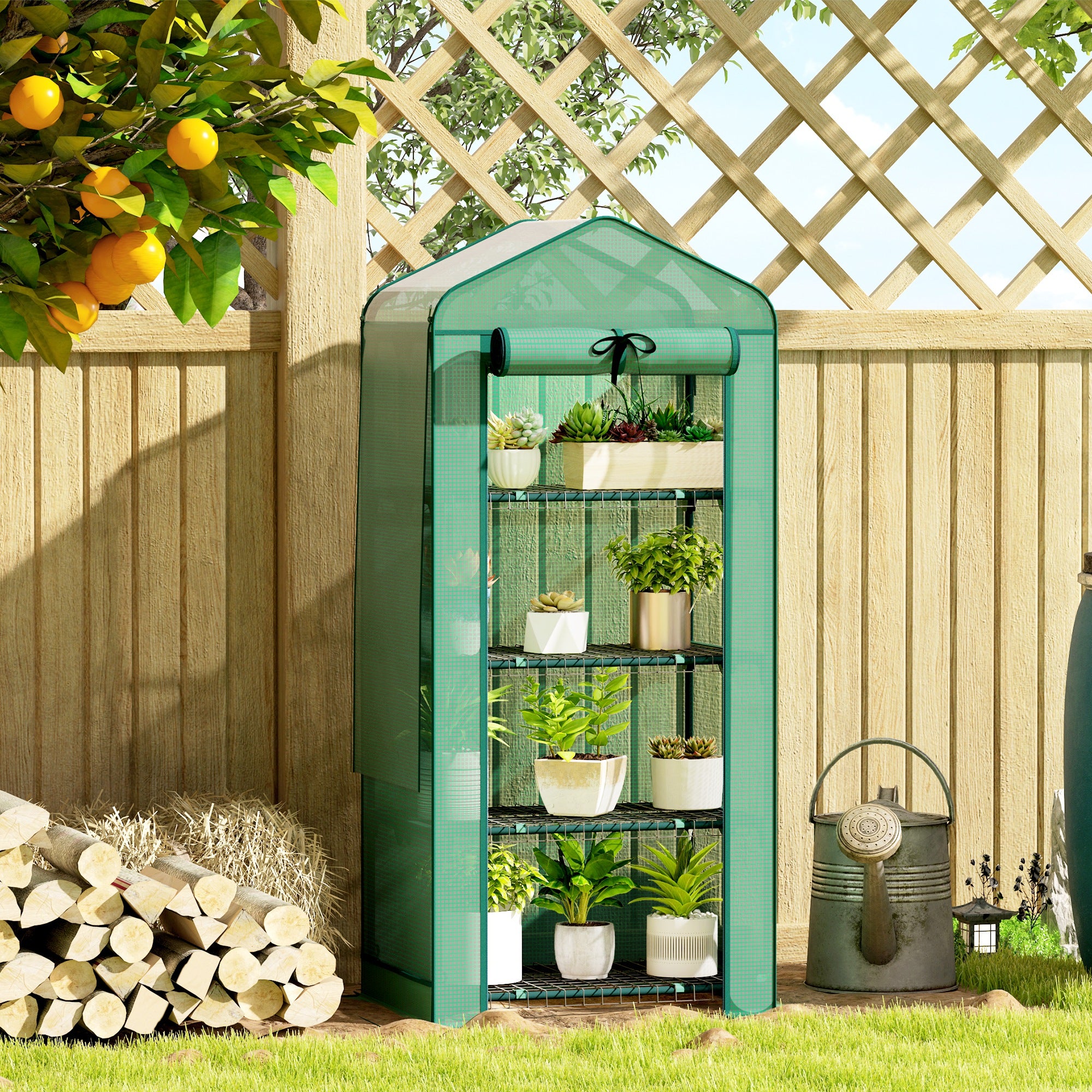 Mini Greenhouse with Screen Roof, 4 Tier Portable Small Greenhouse with High Strength PE Cover, Green - Green - Image 2