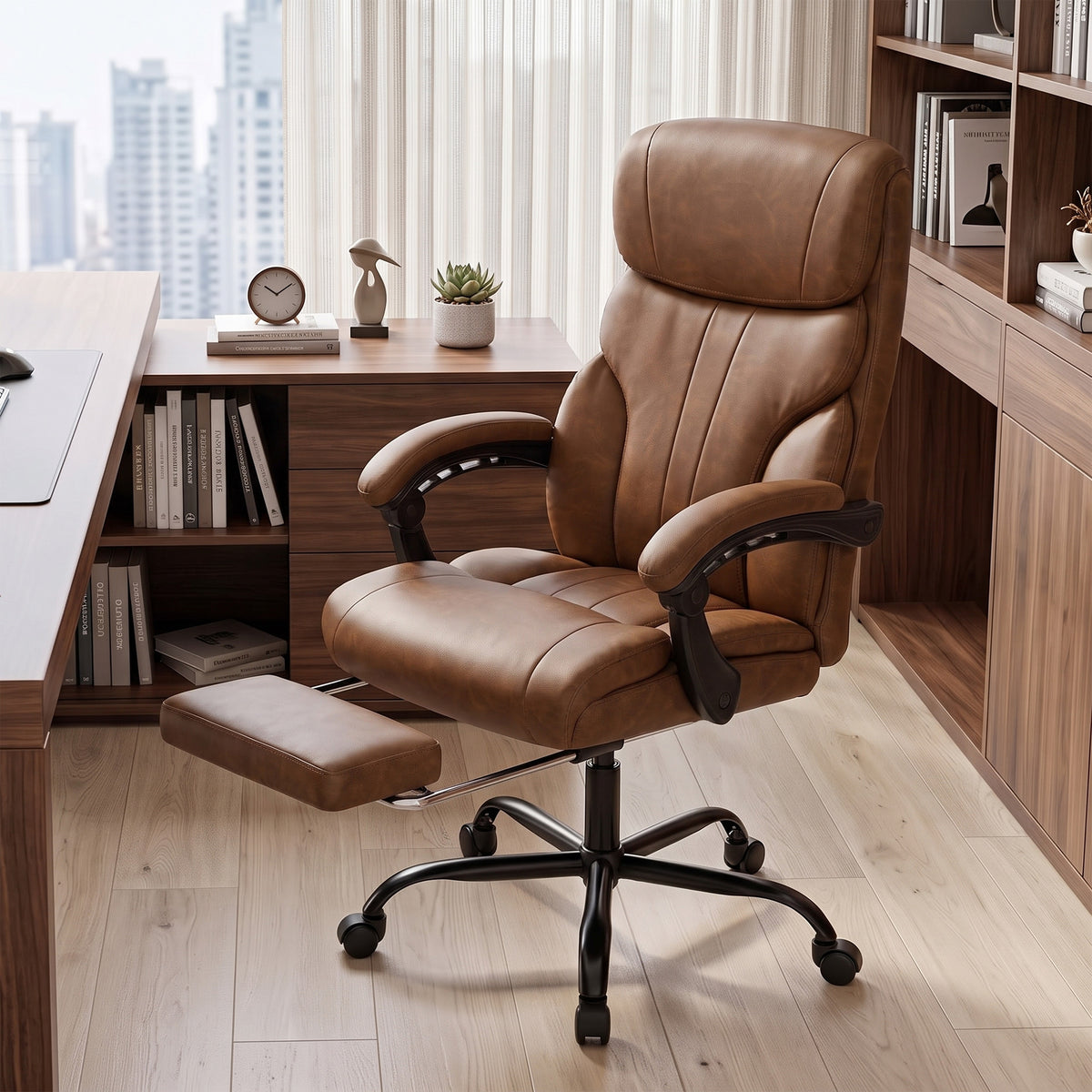 Massage Office Chair Vibration Computer Chair Heated Reclining PU Leather Footrest Height Adjustable Brown