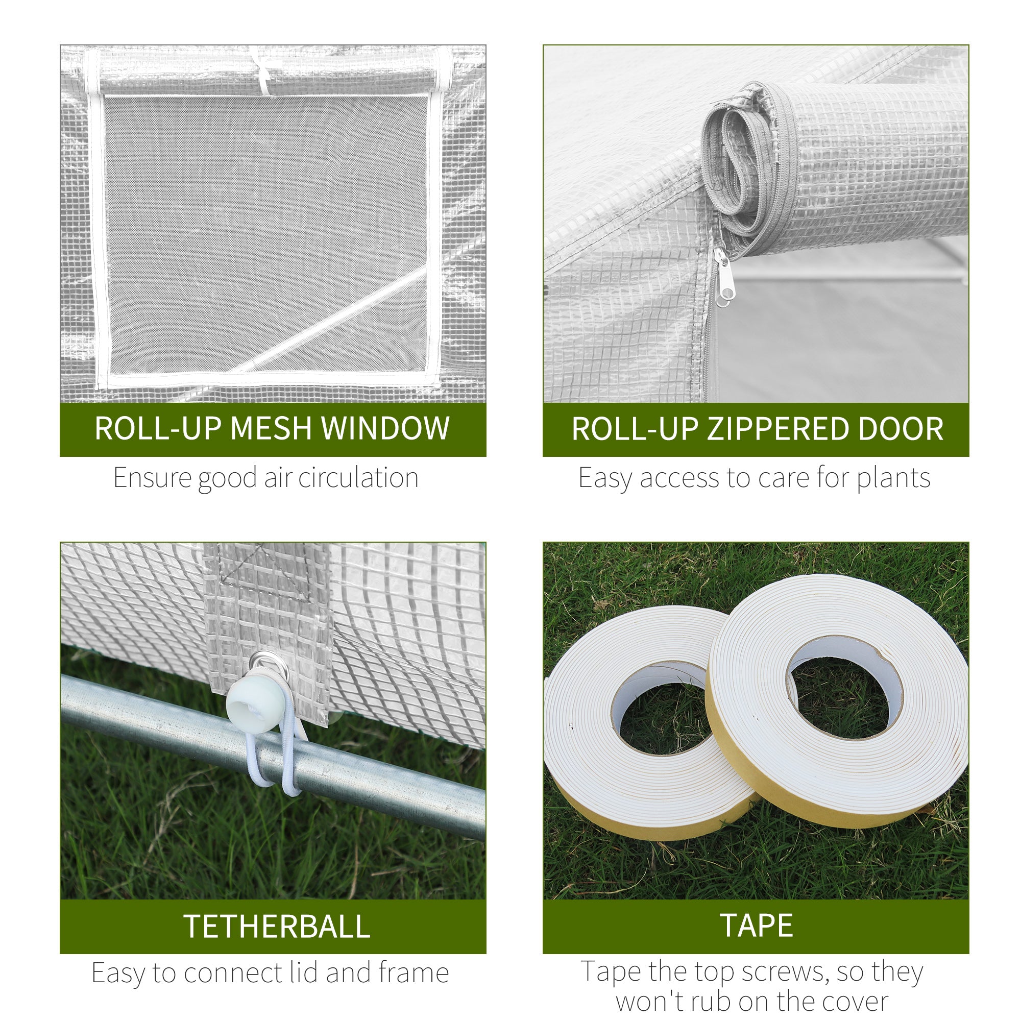 20' x 10' x 7' Walk-in Tunnel Greenhouse with Zippered Mesh Door & 8 Mesh Windows, Gardening Plant Hot House with Galvanized Steel Hoops, White - White - Image 6