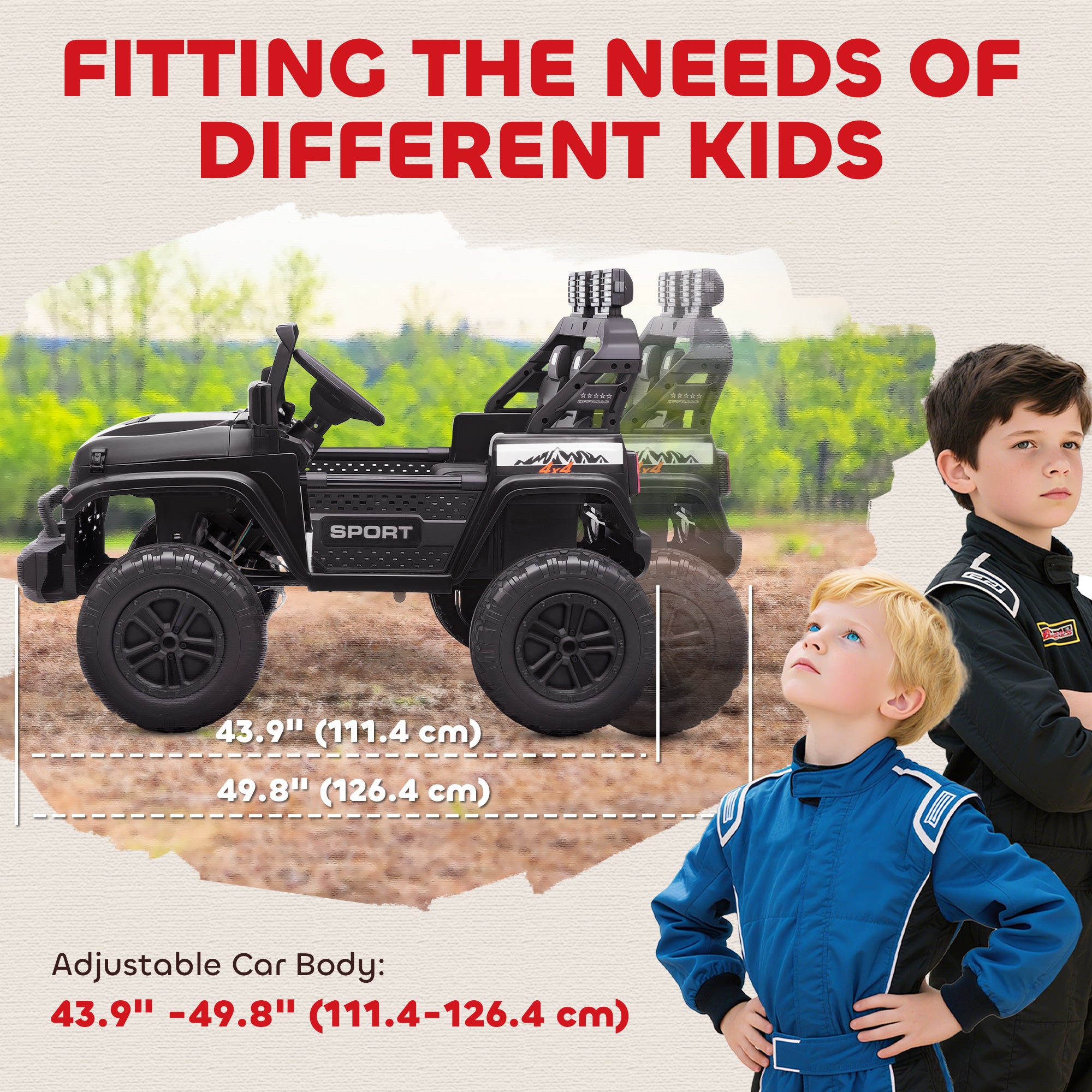 Ride on Truck Car with 2-Seater, 24V Electric Car with 4 Motors, Remote Control, Spring Suspension for 3-8 Years, Black
