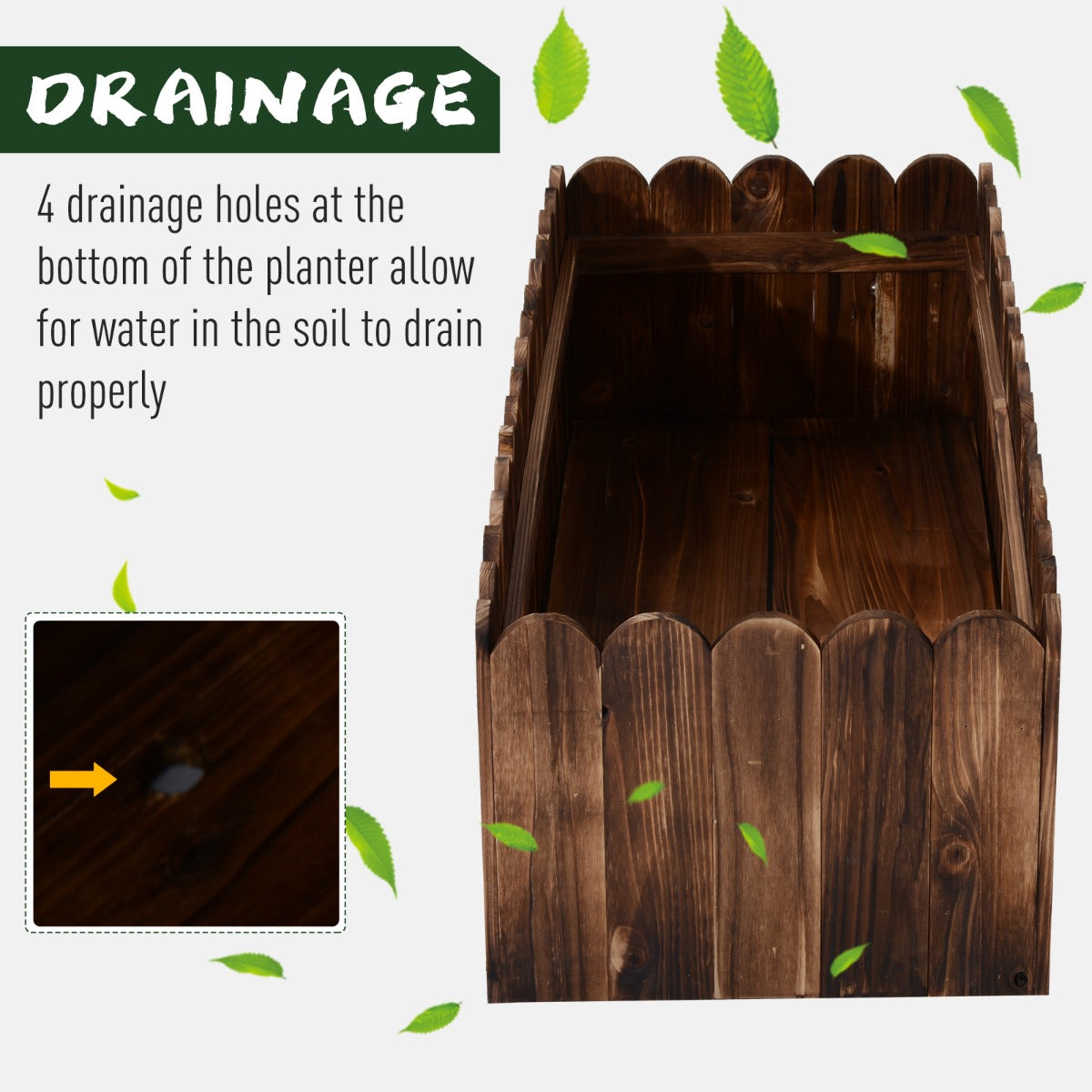 40" x 16" x 12" Raised Planter Box Garden Scalloped Edge Wooden - Brown - Image 8