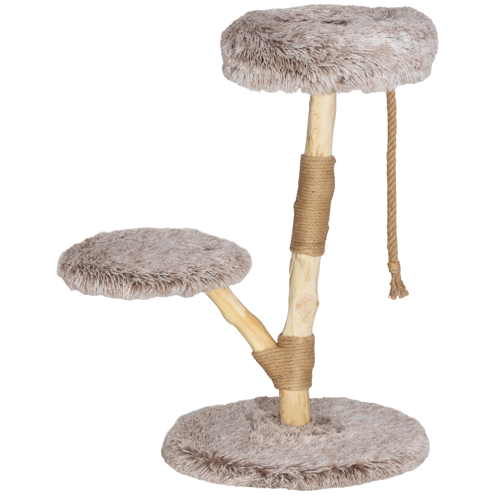 35 Inch Modern Cat Tree for Indoor Adult Cats with Wooden Scratching Posts, Cat Bed & Rope Cat Toy, Brown - Brown