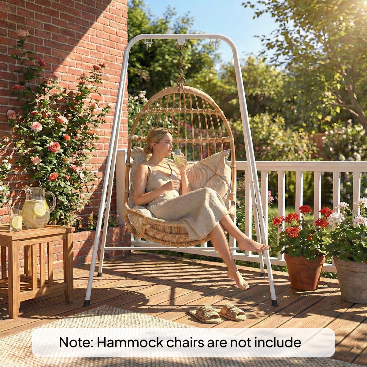 Hammock Chair Stand Indoor and Outdoor Use with Anti-Slip Foot Pads, 2 Carabiners, White