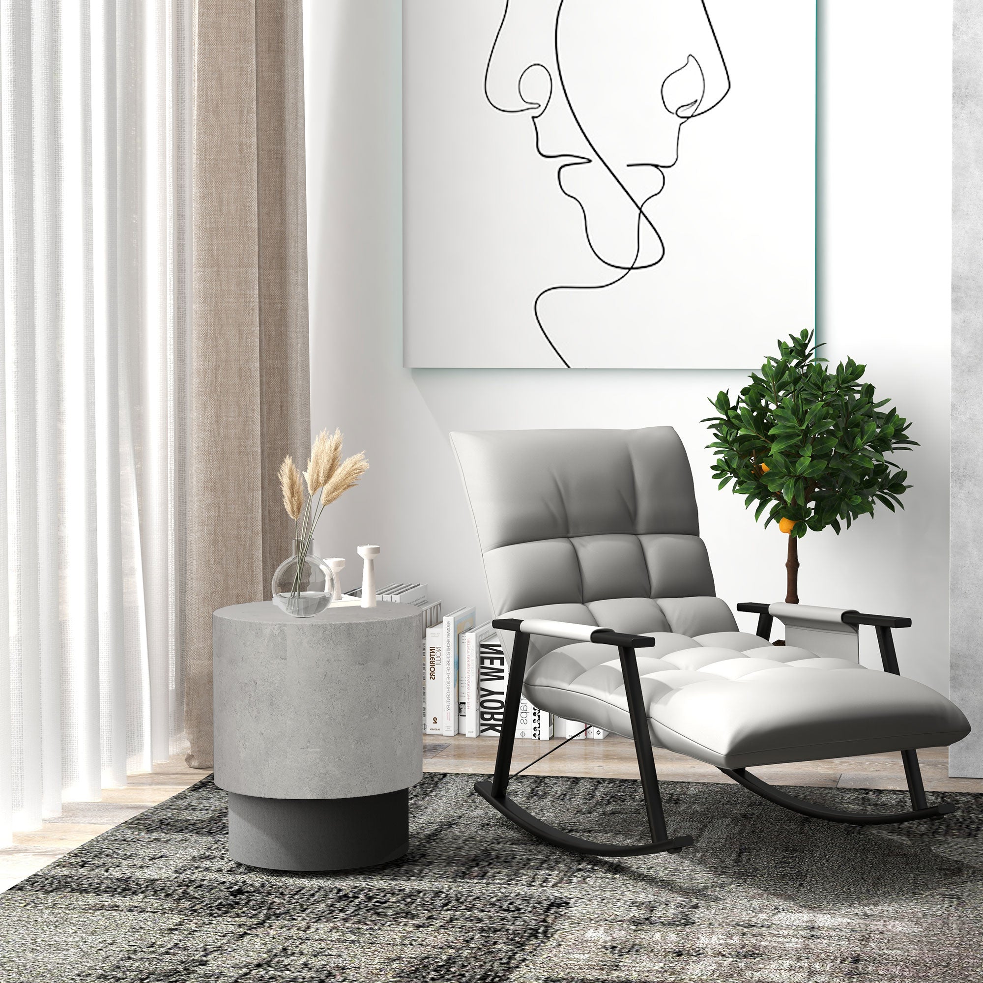 Lightweight Accent Table with Concrete Finish, Round Side Table with 4 Adjustable Feet for Indoor, Outdoor, Gray