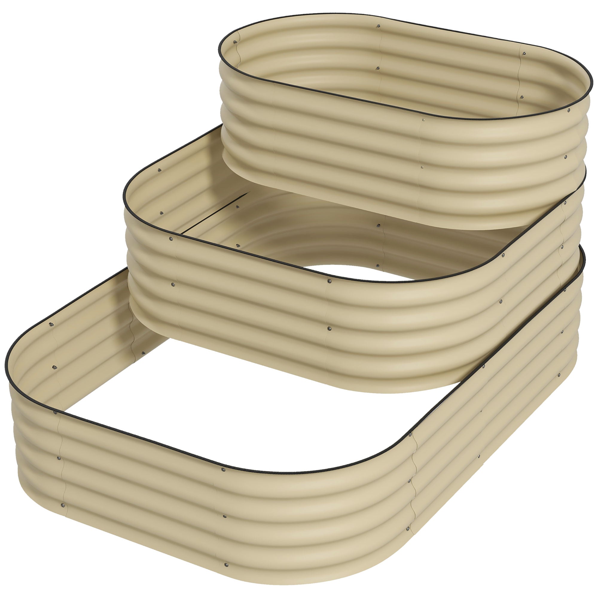 3-Tier Raised Garden Bed Set w/ Safety Edging, Open Bottom for Vegetables, Herbs, Flowers, 62.25" x 43" x 32.25", Cream - Cream White