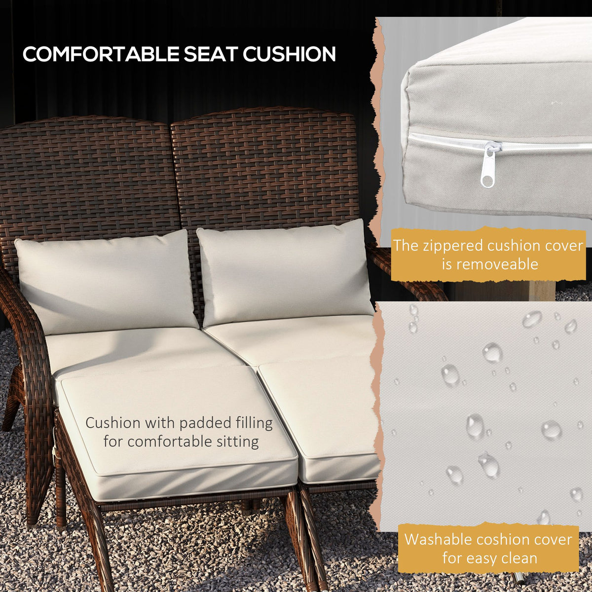 2 Person Patio Wicker Adirondack Chair, High-Back Fire Pit Chair with Cushions, Cream White