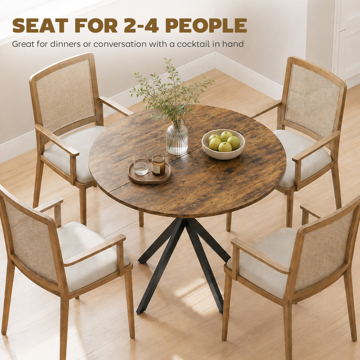 31.5" Small Round Dining Table for 2, Industrial Kitchen Table with Cross Steel Legs for Dining Room, Rustic Brown