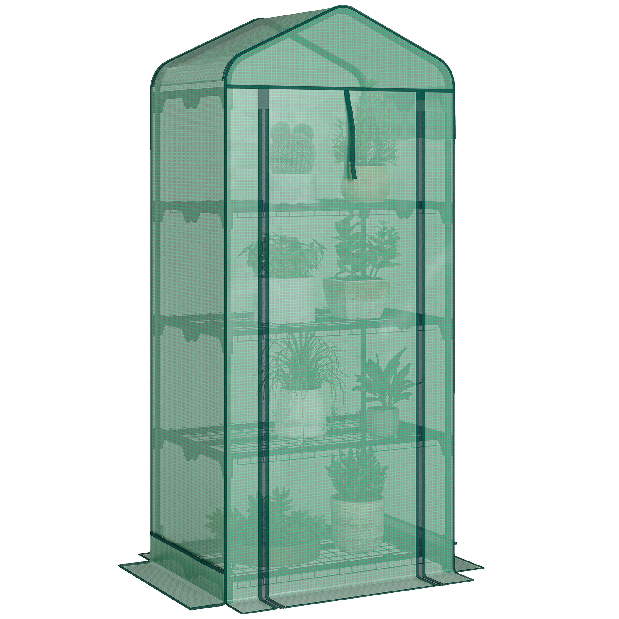 Mini Greenhouse with Screen Roof, 4 Tier Portable Small Greenhouse with High Strength PE Cover, Green - Green