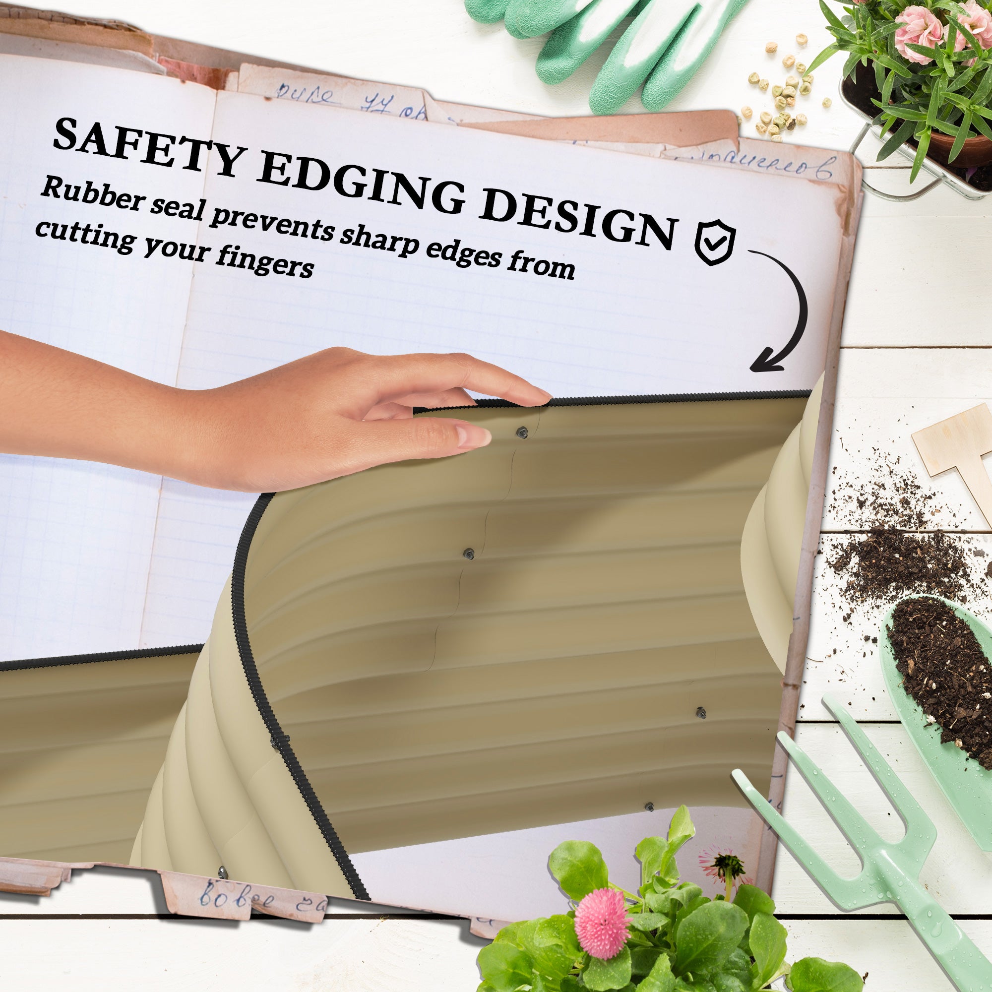 3-Tier Raised Garden Bed Set w/ Safety Edging, Open Bottom for Vegetables, Herbs, Flowers, 62.25" x 43" x 32.25", Cream - Cream White - Image 7