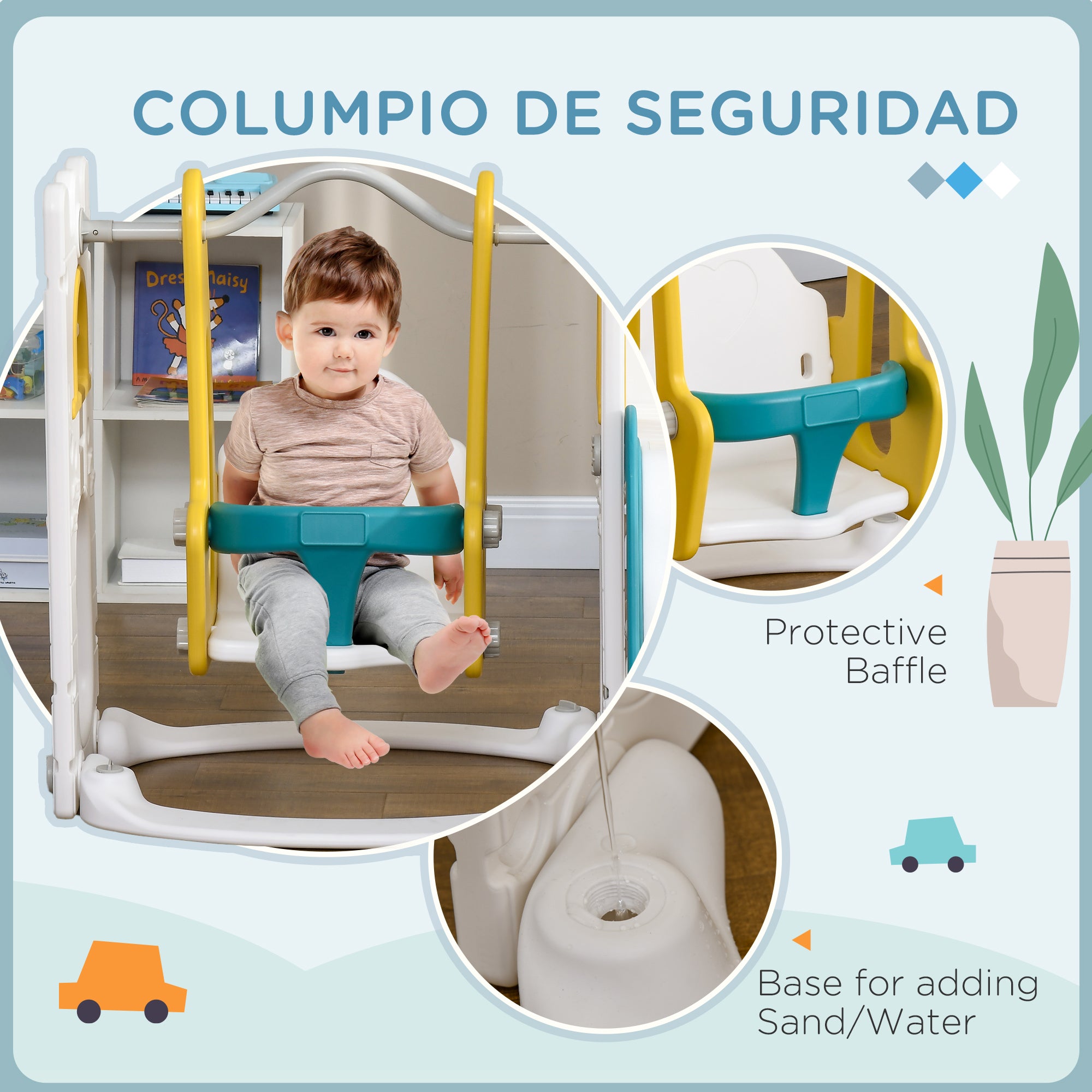 6 in 1 Toddler Slide and Swing Set Indoor for Age 1-3 Years w/ Basketball Hoop, Climber, Storage Telescope, Yellow
