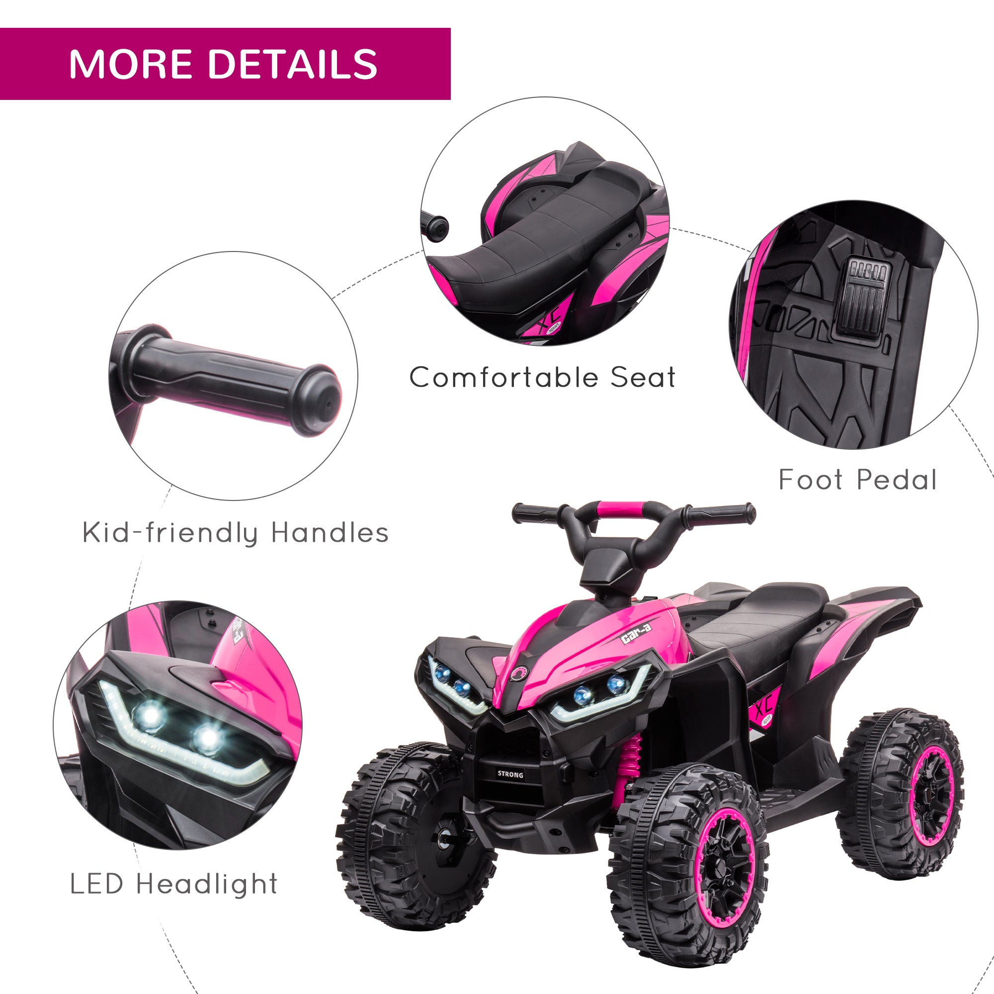 12V Kids ATV Quad Car with Forward & Backward Function, Wear-Resistant Wheels, Music, for Toddlers 3-5 Years Old, Pink