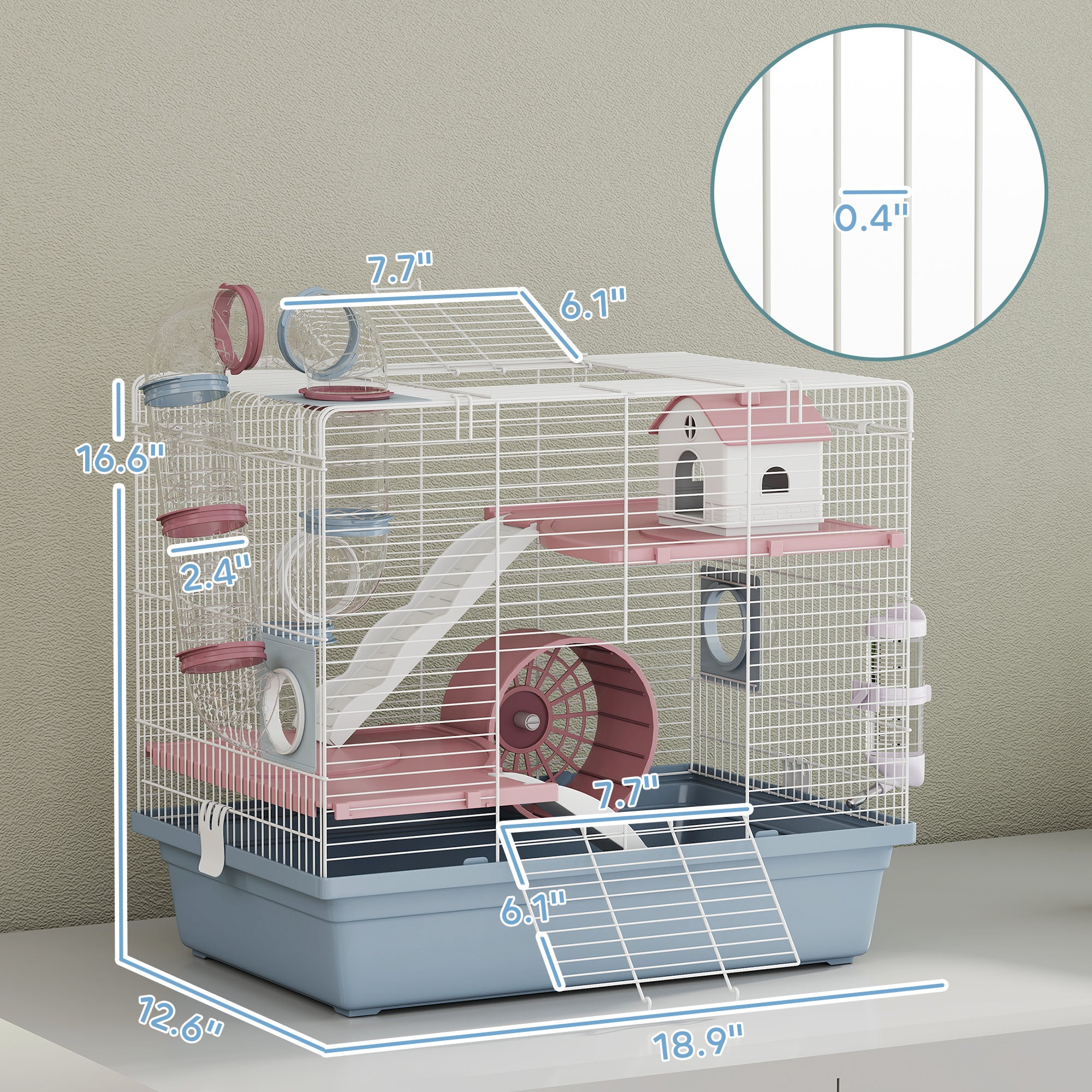 Hamster Cage, 3-Tier Small Animal Cage with Exercise Wheel, Food Bowl, Water Bottle, House, Tunnels, Ramps - Blue - Image 3