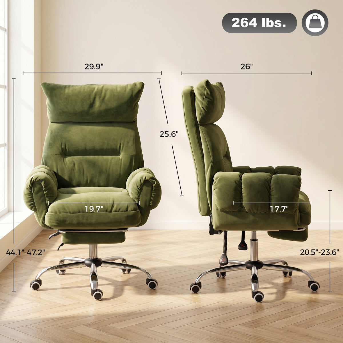 Criss Cross Office Chair with Flip-Up Armrests, Wide Seat, Reclining Cross Legged Desk Chair with Footrest, Green