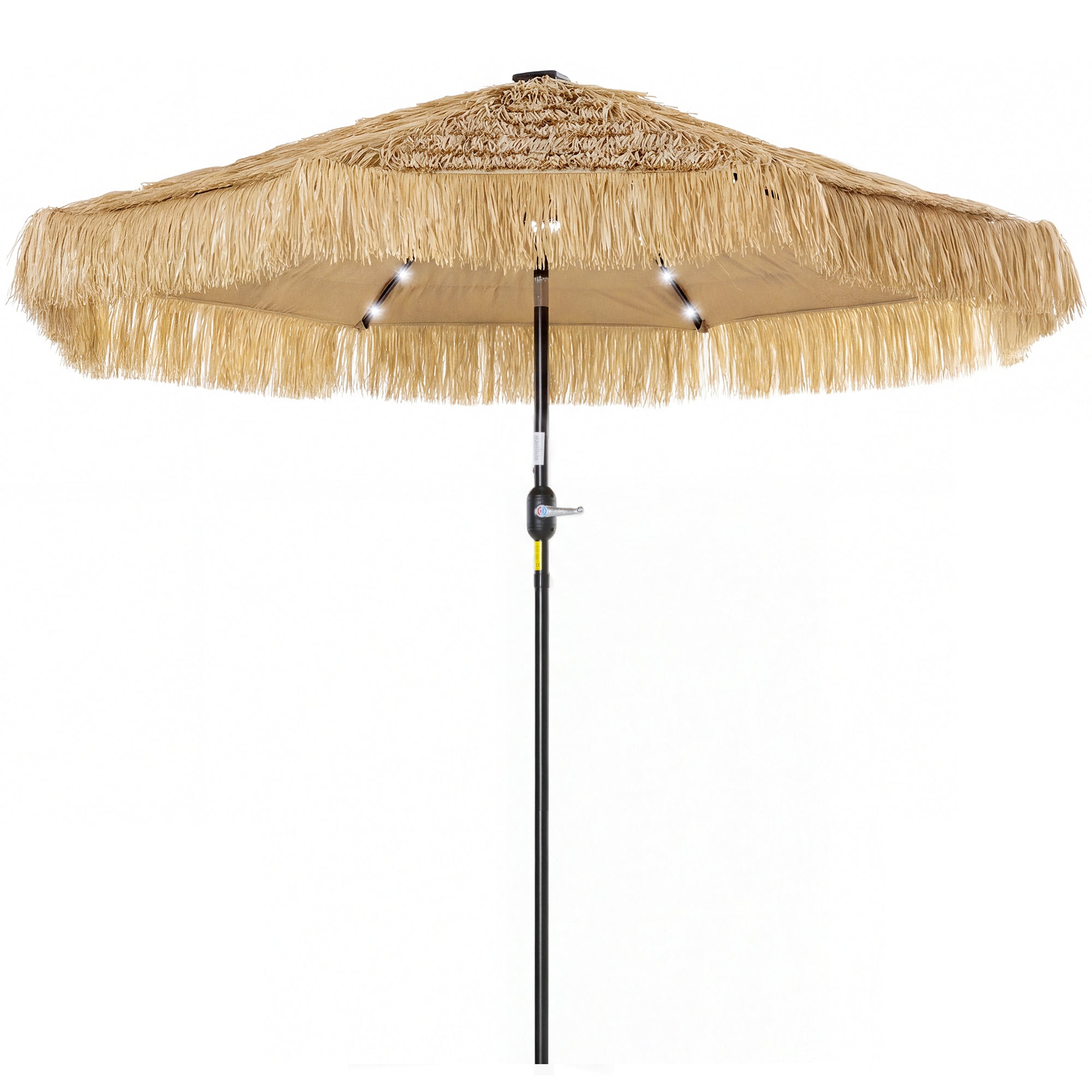 9 ft Hula Thatched Tiki Patio Umbrella with LED Solar Light, Outdoor Umbrella with Crank, Tilt, UPF30+, Khaki