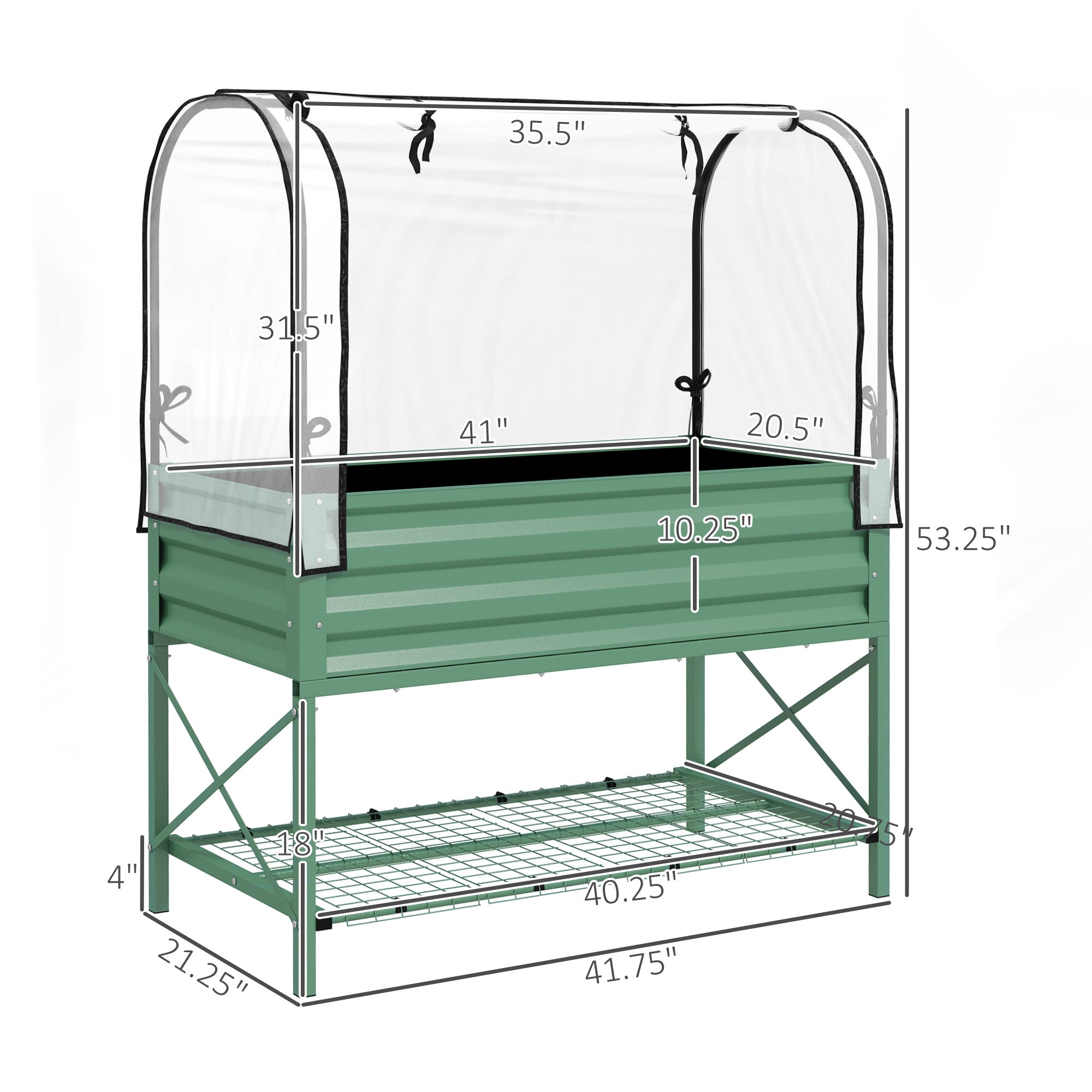 Raised Garden Bed with Legs and Cover, Metal Elevated Planter Box with Bottom Shelf and Liner for Vegetables, Green - Green - Image 3