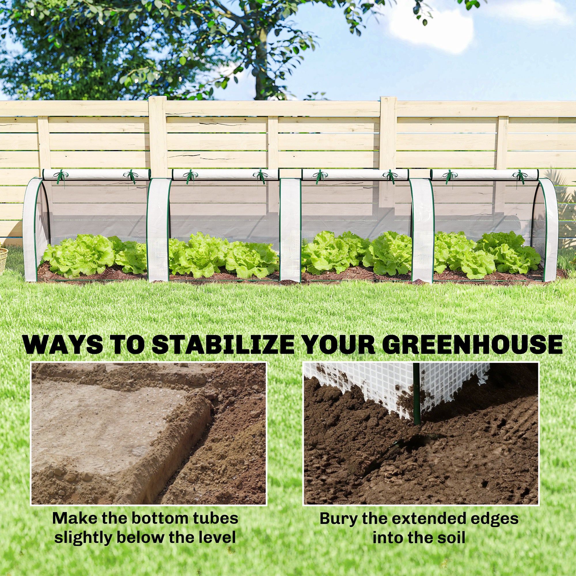 Mini Greenhouse, Portable Greenhouse with 4 Roll-Up Doors, PE Cover, 177.2" x 39.4" x 31.5", White - White - Image 7