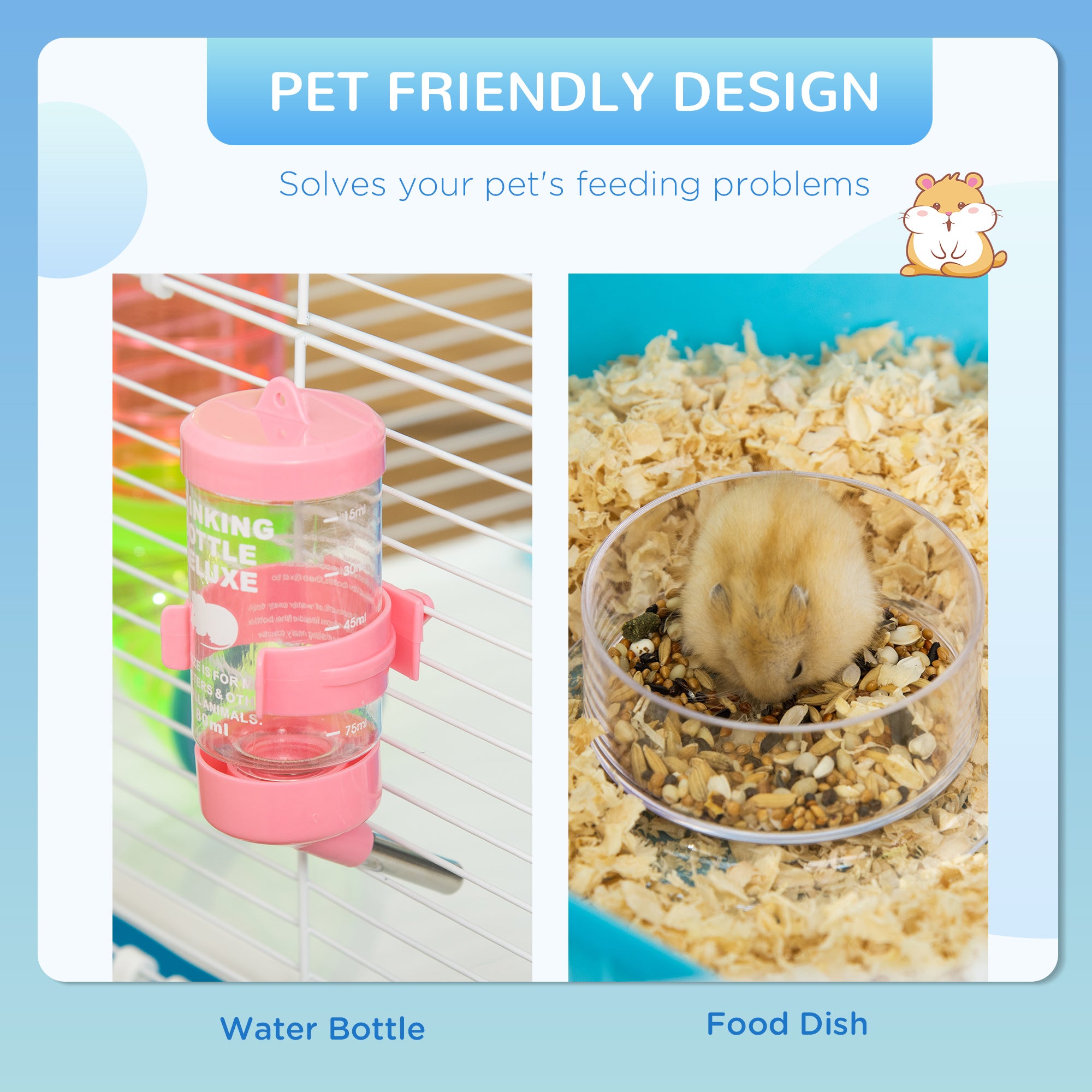 Extra Large 23" Hamster Cage with Tubes and Tunnels, Portable Carry Handles, Rat House and Habitats Big 5-Tier Design, Mouse Cage Includes Exercise Wheel, Water Bottle, Food Dish, Light Blue - Light Blue - Image 5