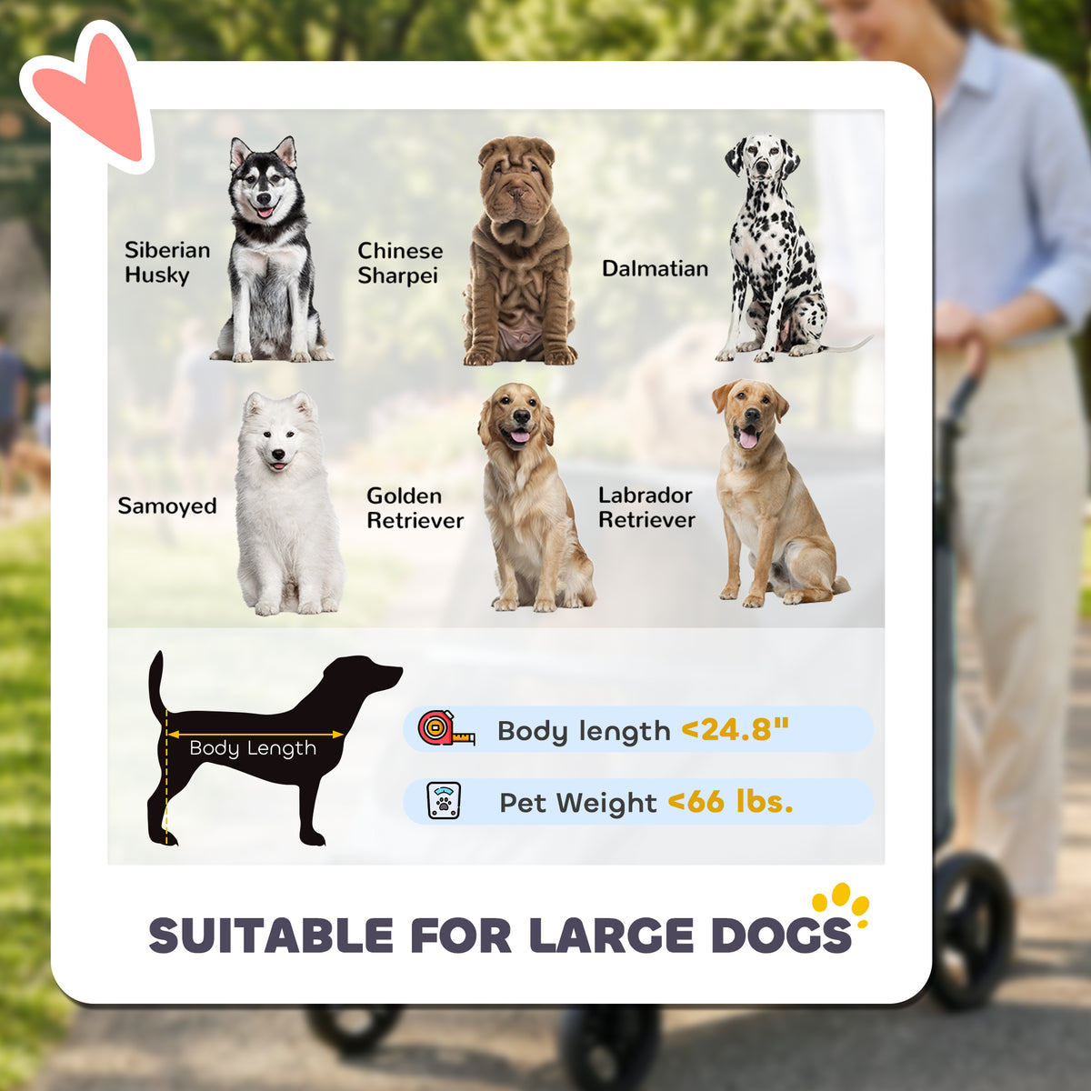Dog Stroller for Large Dogs Up to 66 LBS with All-Terrain Spring Suspension, 8-Position Adjustable Handle, Gray