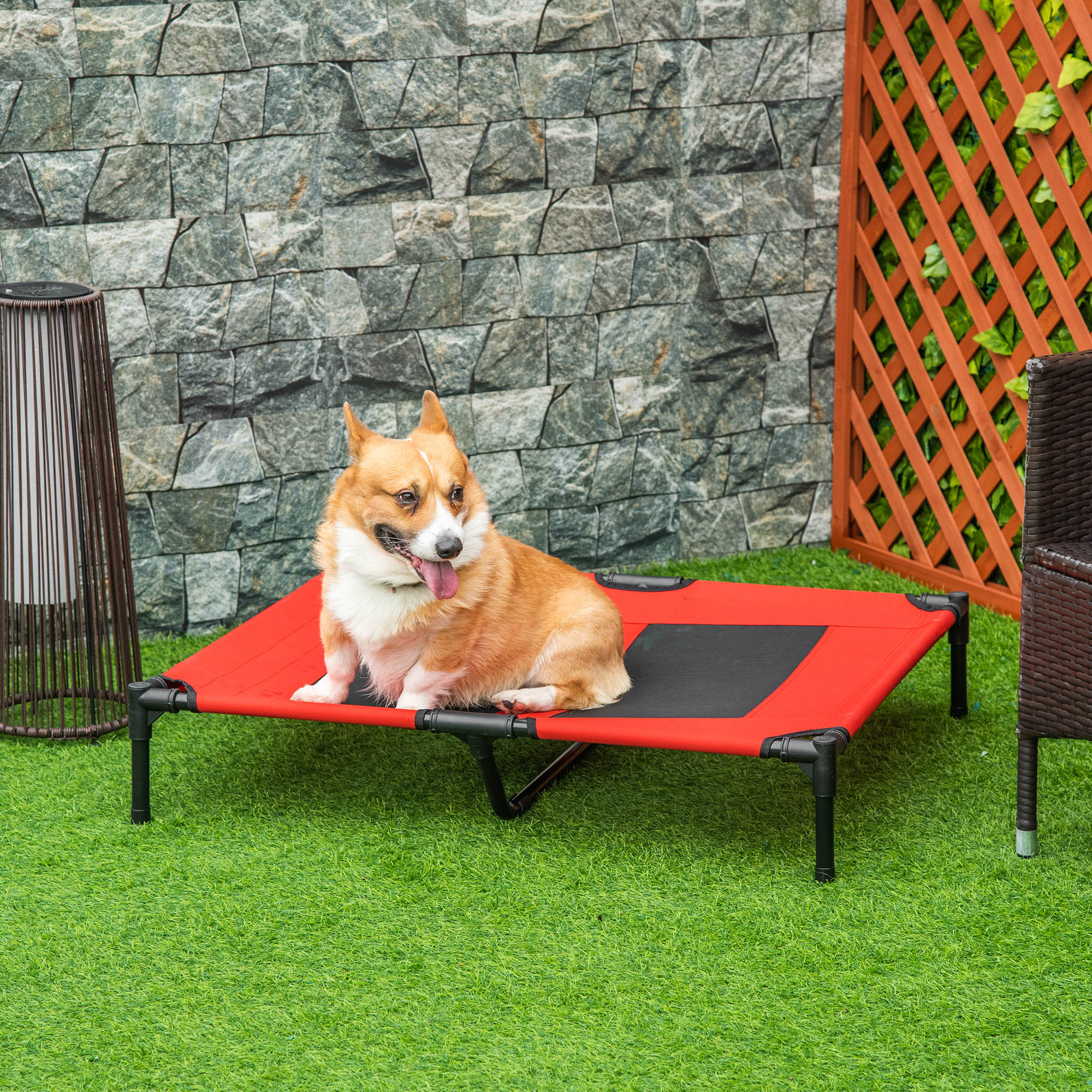 36" x 30" Elevated Cooling Summer Dog Cot Pet Bed With Mesh Ventilation - Red - Red - Image 2