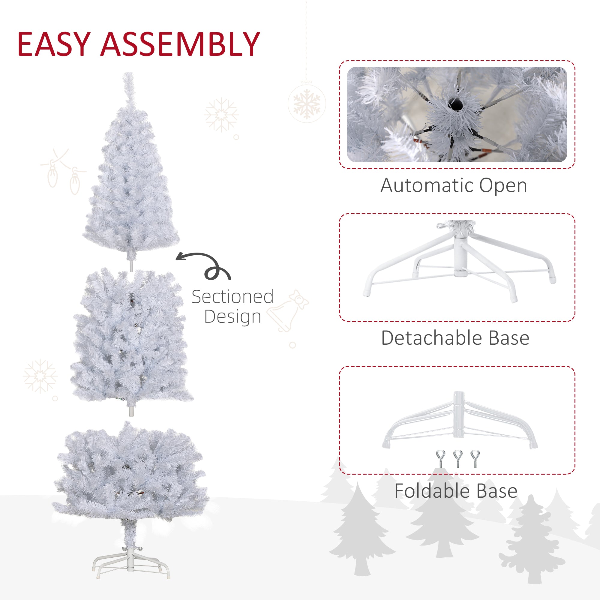 7 FT Artificial Christmas Tree Pencil Xmas Tree with Stand, 818 Tips, Holiday Home Indoor Decoration for Party, White