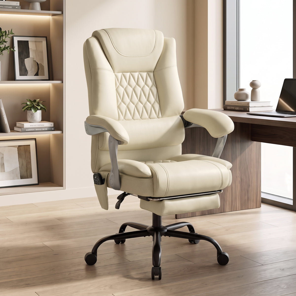 400lbs Massage Office Chair with Heat, Big and Tall Desk Chair, Lumbar Support, Reclining, Footrest, Beige