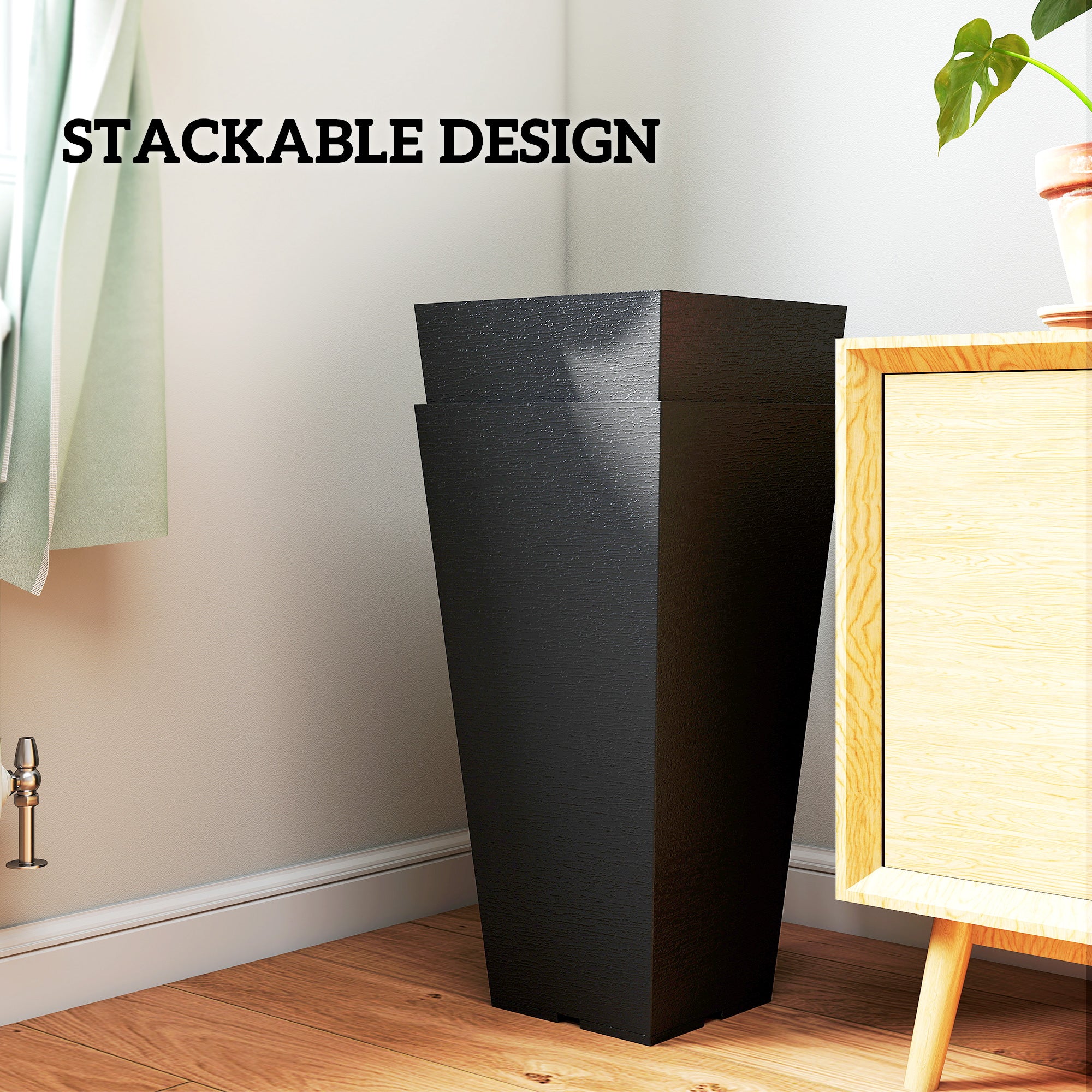 23 Inch Tall Planters for Outdoor Plants, Set of 2 Plastic Flower Pots, for Front Door Patio Garden Use, Black - Black - Image 6