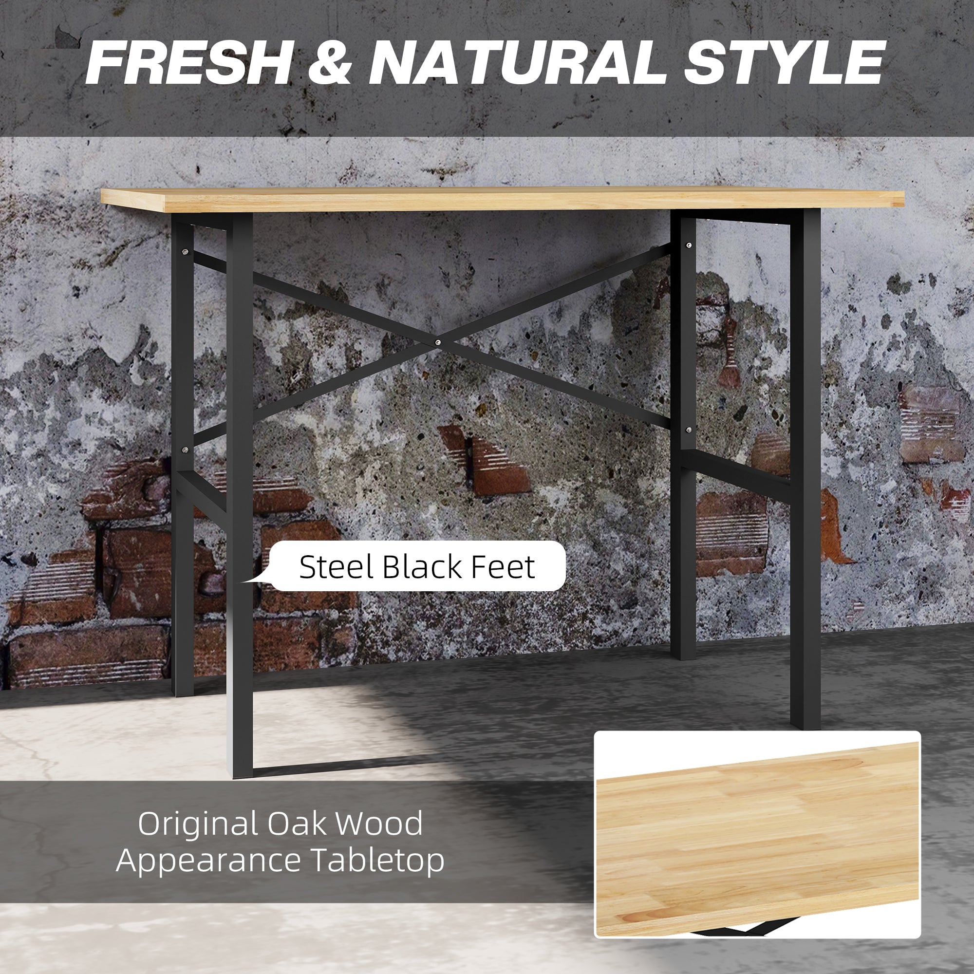 46"L x 28"W Garage Table with X Bar Support and Natural Tabletop, Natural/Black - Natural Wood - Image 4