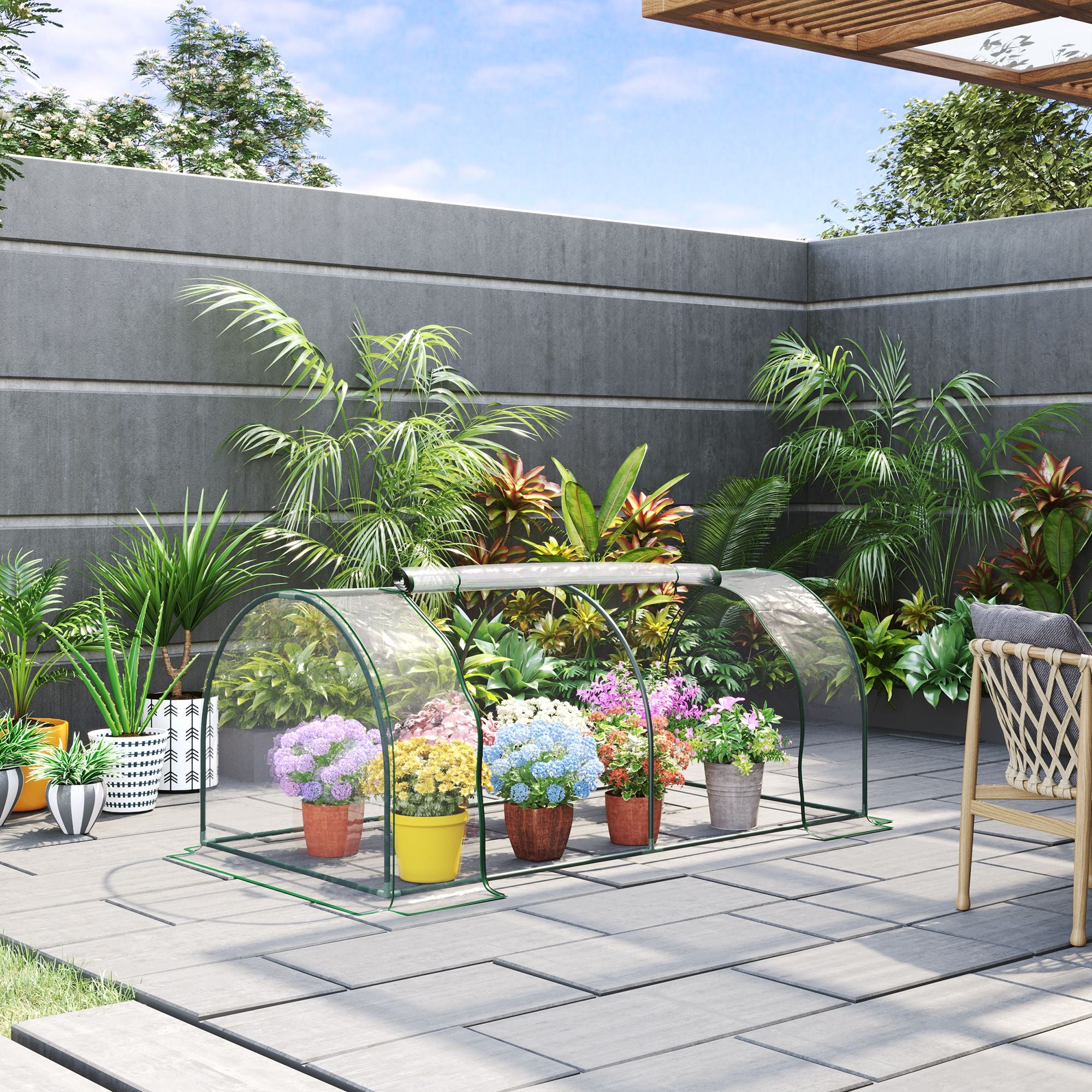 7' L x 3' W x 2.5' H Portable Tunnel Greenhouse for Outdoor Garden Hot House with 4 Zippered Doors, PVC Cover - Clear - Image 7