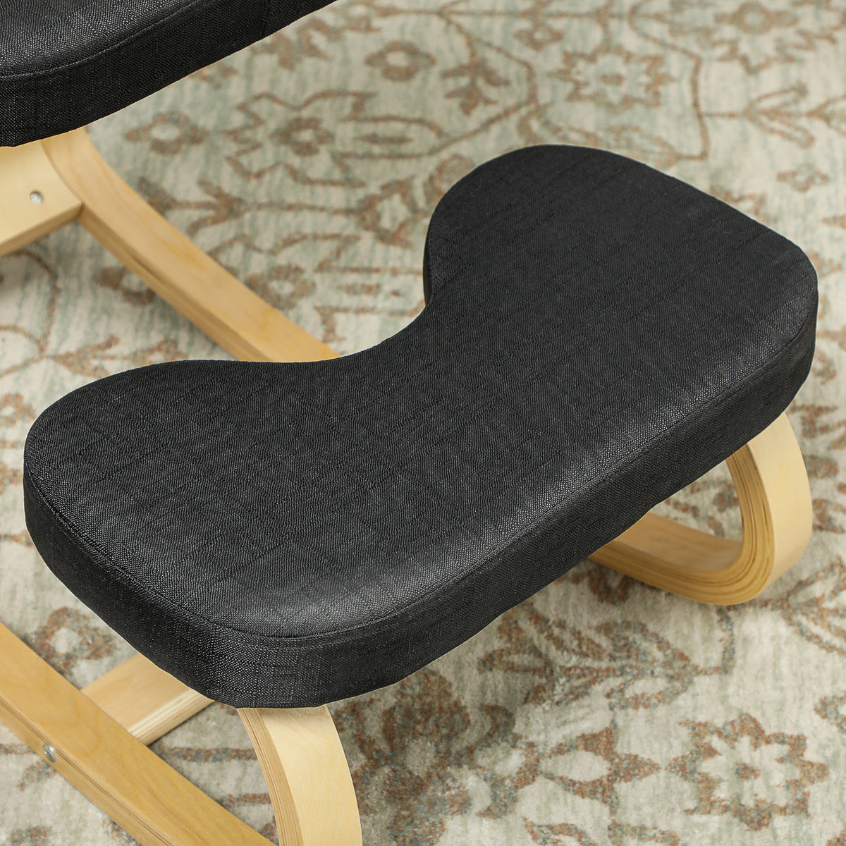 Ergonomic Kneeling Chair with Wood Frame, Posture Support Desk Chair for Home Office, 264 lb Capacity, Black