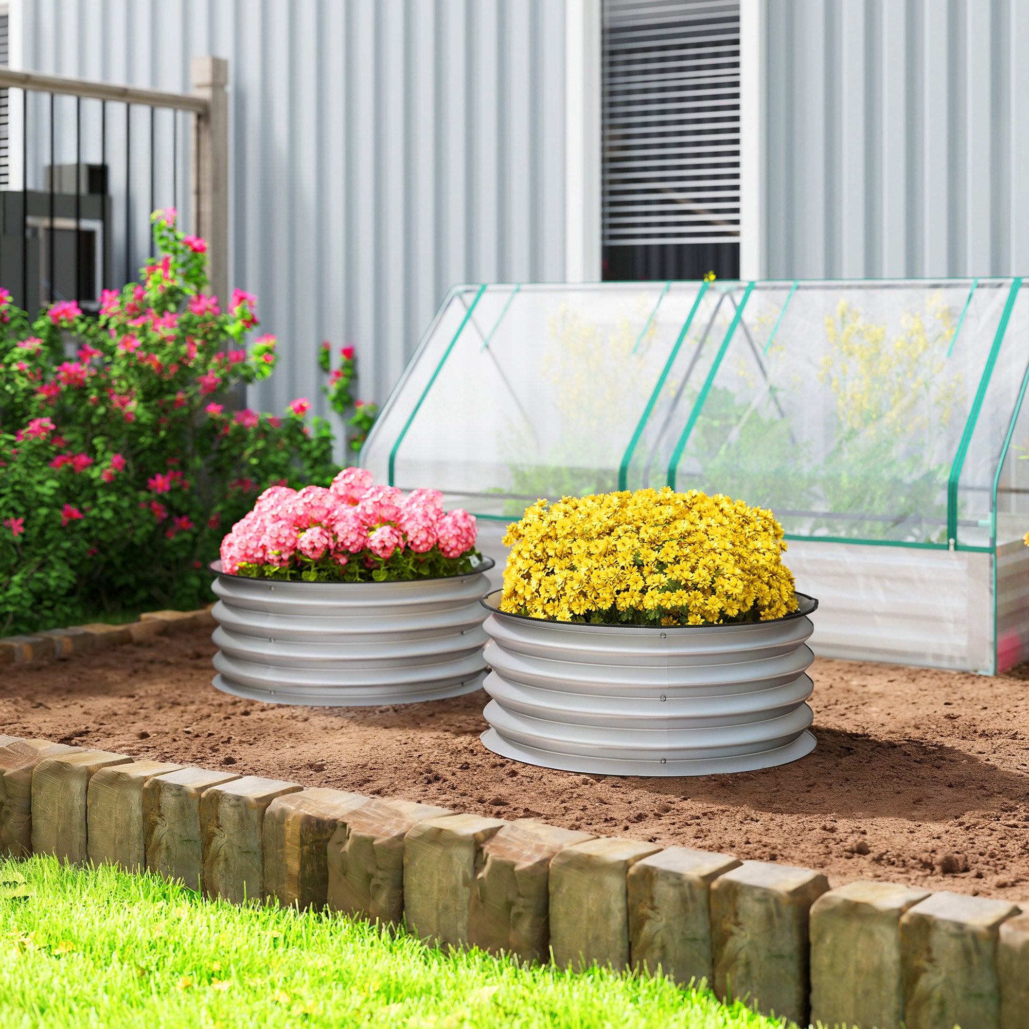 Set of 2 Raised Garden Bed, Metal Planter Box with Safety Edging, Easy-to-assemble Stock Tank 2'x2'x1' Silver - Silver - Image 2