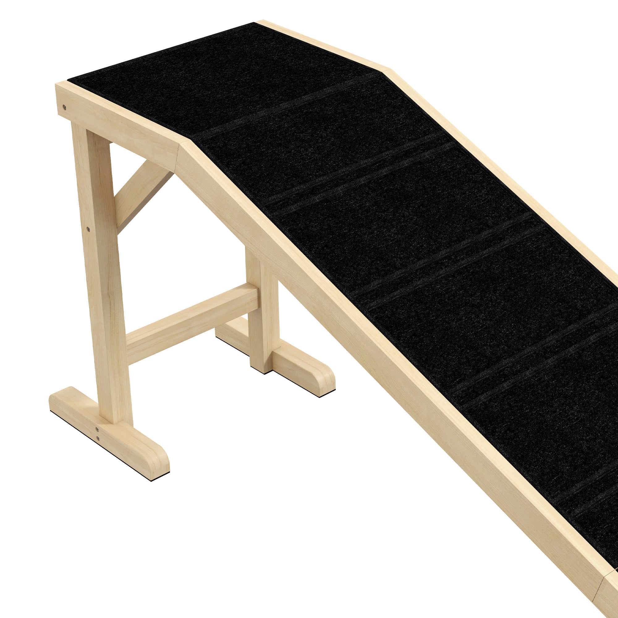Dog Ramp for Bed, Pet Ramp for Dogs with Non-Slip Carpet and Top Platform, 74" x 16" x 25", Natural - Natural Wood - Image 8