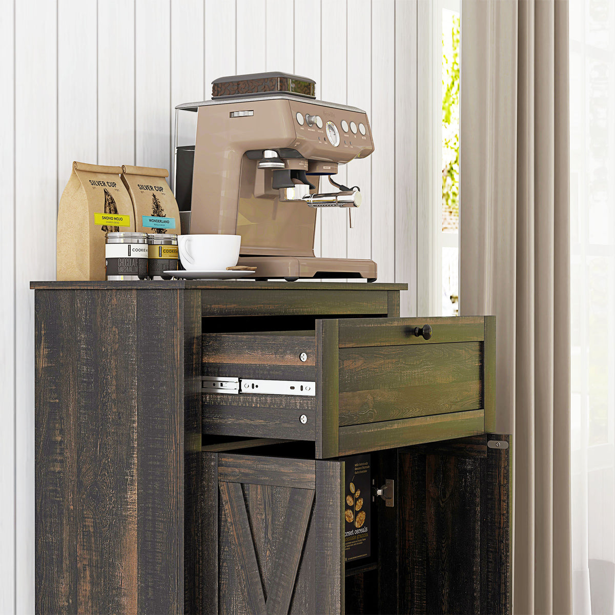 Farmhouse Sideboard Storage Cabinet with Doors and Drawer for Kitchen, Living room, 23.5"x11.75"x34.5", Dark Brown