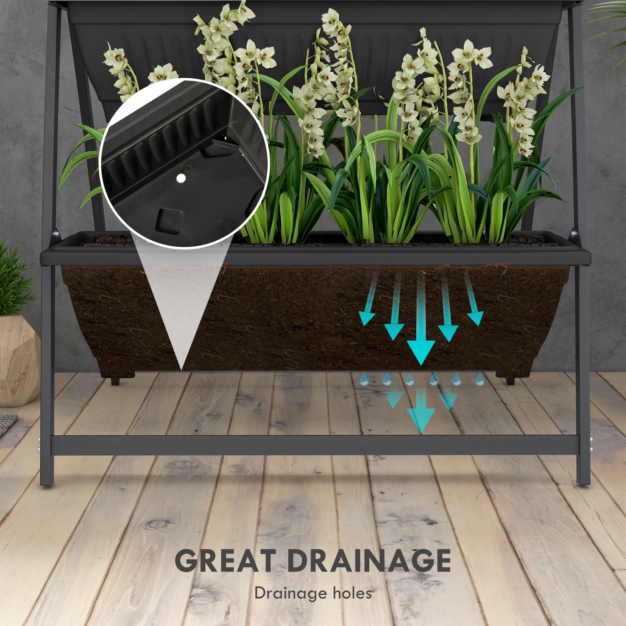 4-Tier Vertical Raised Garden Planter with 4 Boxes, Outdoor Plant Stand Grow Container for Vegetable & Flowers, Black - Black - Image 6