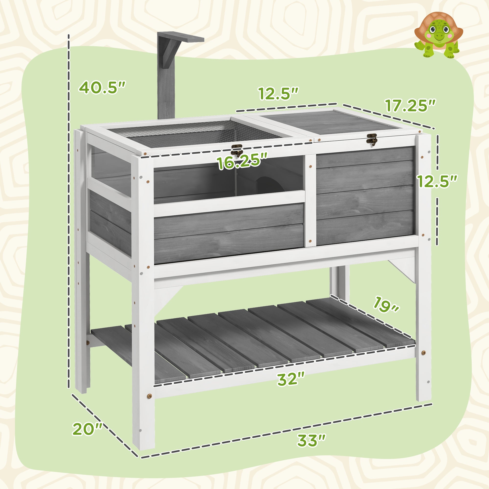 Tortoise Habitat with Shelf Storage Tortoise Gift Accessory with Weather Protection for Indoor, Light Gray - Light Gray - Image 3