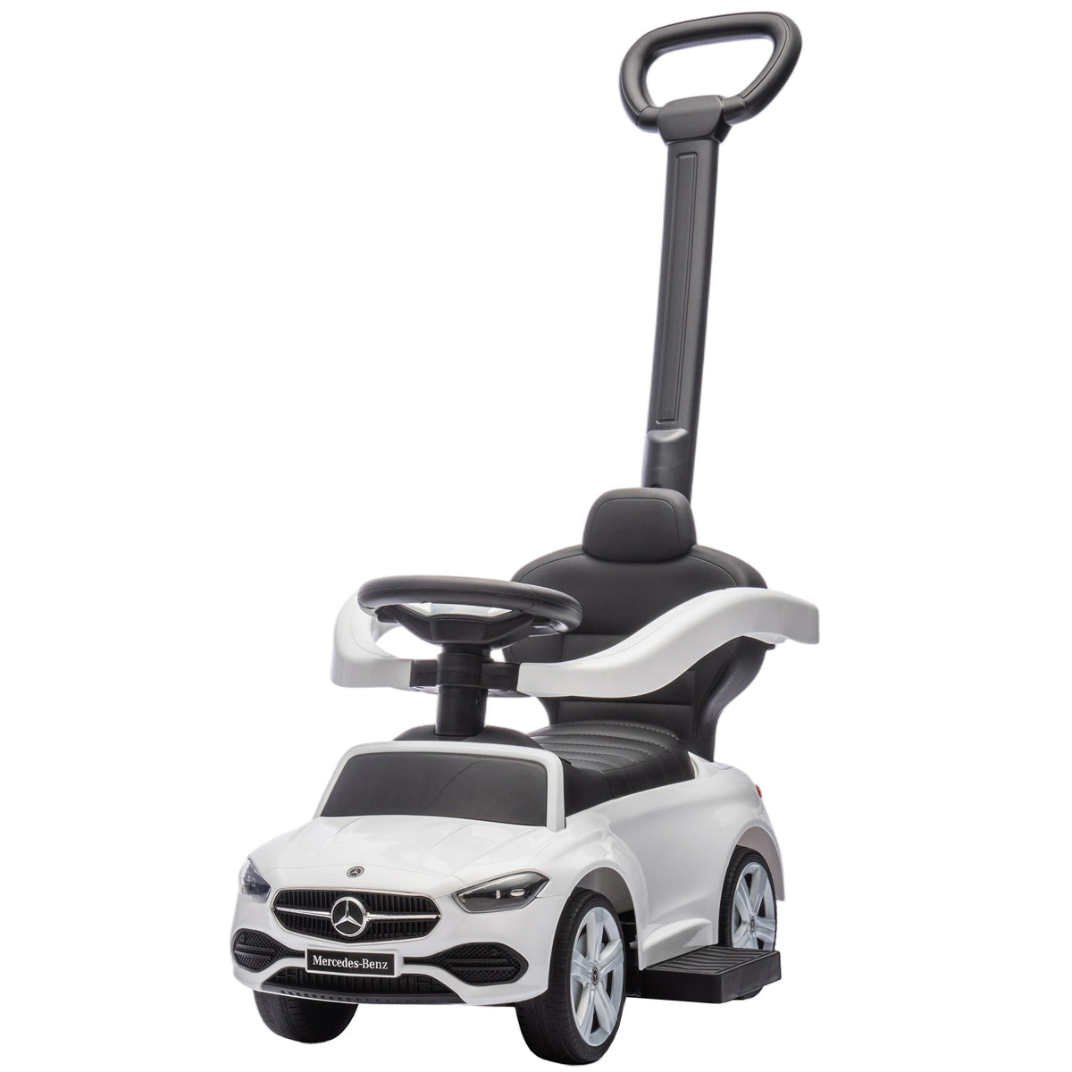 Qaba Mercedes-Benz C-Class Licensed Ride-On Push Car, Baby Stroller Walking Car with Parent Control Handle, Horn, White