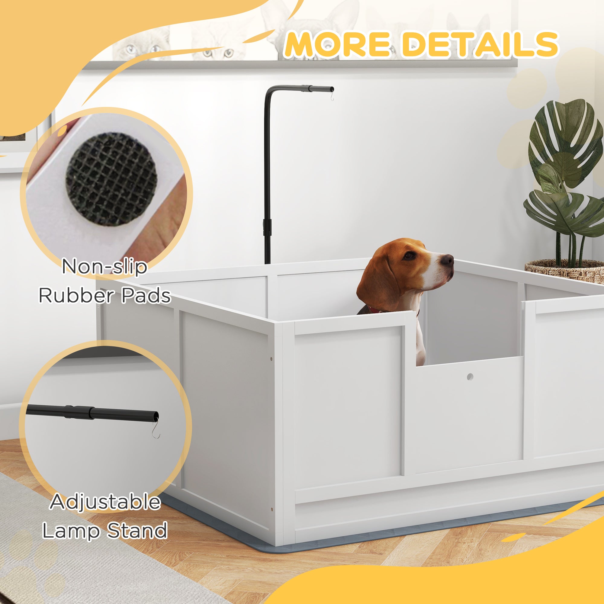 Whelping Box for Puppies with Pee Pad, Pig Rail, Adjustable Door for Small, Medium & Large Breed Dogs Birth, 41" x 39" - White - Image 8
