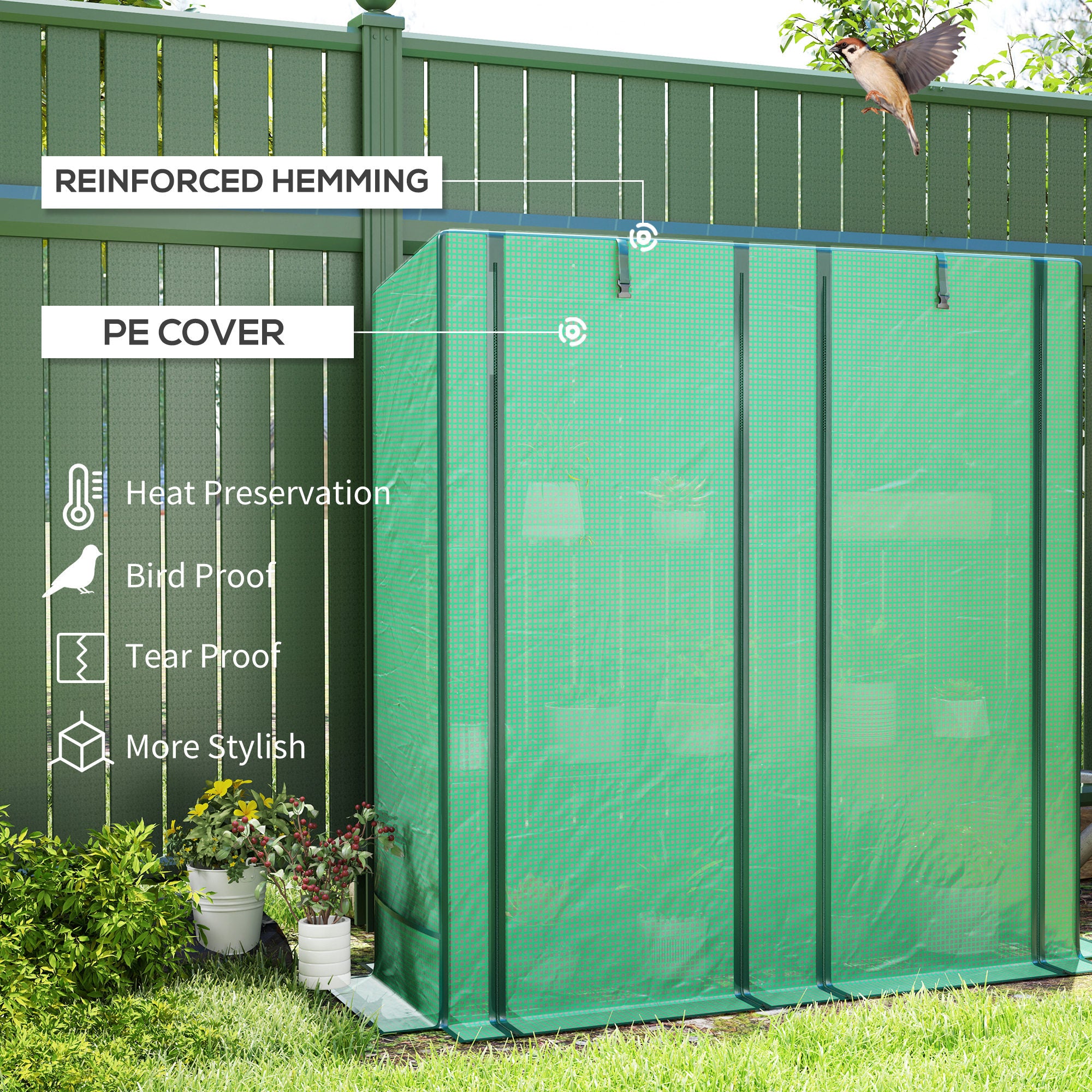 Lean-to Greenhouse with 3 Tier Shelves, Portable Greenhouse with PE Cover, 2 Roll-Up Doors, 56.7" x 18.9" x 59.8", Green - Green - Image 4
