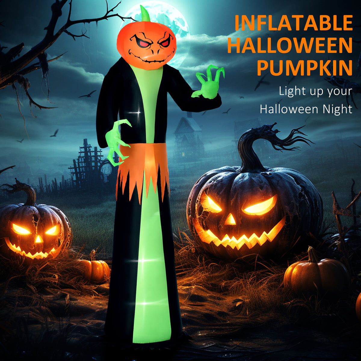 9' Halloween Inflatables Outdoor Decorations Pumpkin Head Ghost, Blow Up LED Yard Decor for Garden, Lawn, Party, Holiday, Waterproof