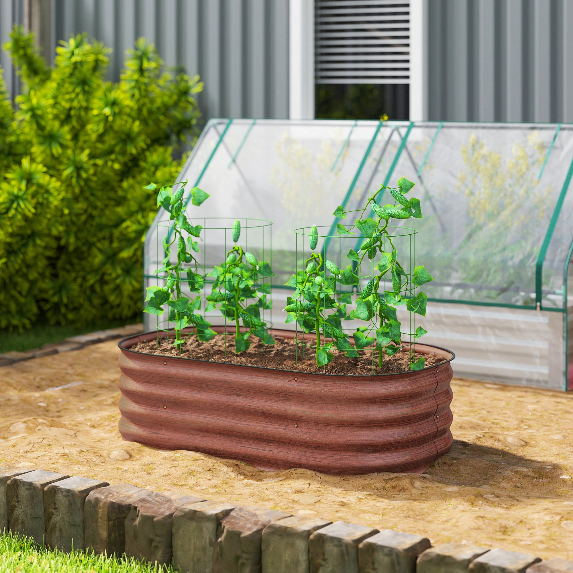 3.4' x 2' x 1' Galvanized Raised Garden Bed Kit, Metal Planter Box with Safety Edging, Brown - Brown - Image 2