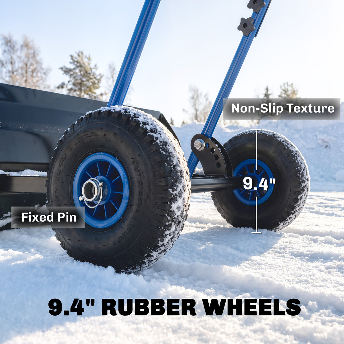 Snow Shovel with Wheels, 29" x 16.5" Metal Snow Pusher with Adjustable Handle, 5-Angle Blade for Driveway, Blue