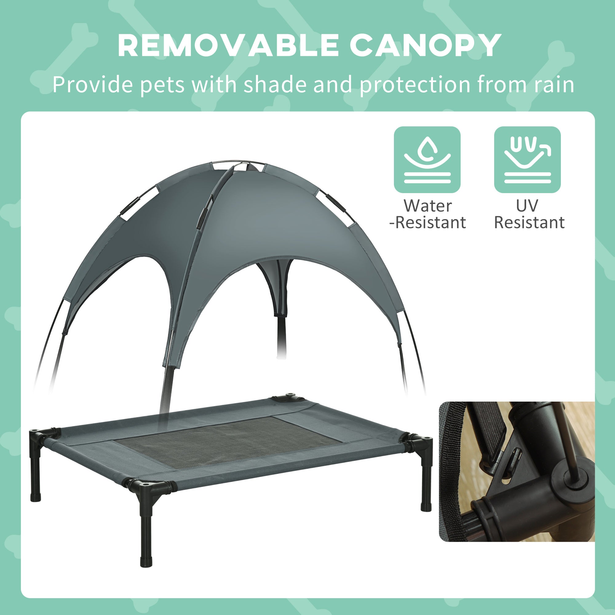 Elevated Dog Bed with Removable Canopy, Outdoor Dog Cot with UV Protection Canopy Shade, 30 inch Pet Bed for Camping, Gray - Grey - Image 6