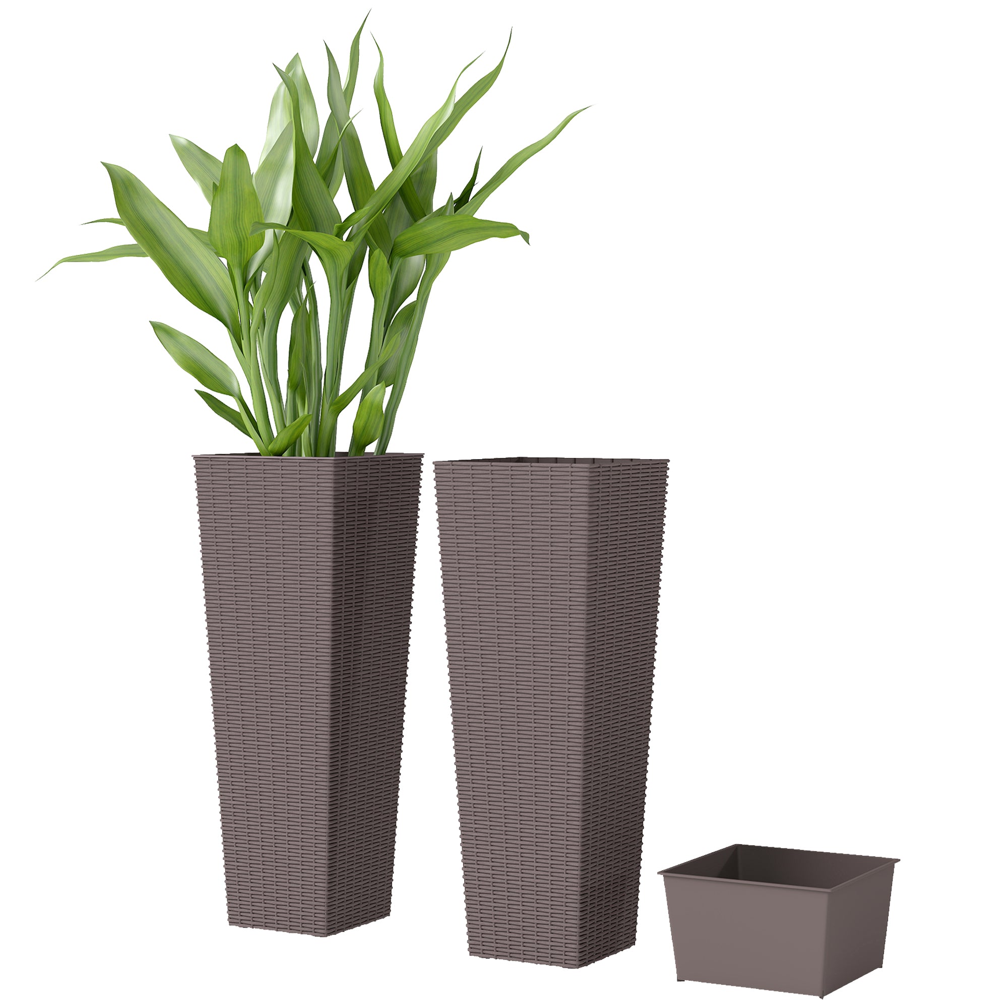 23.6 Inch Tall Planters for Outdoor Plants, Set of 2 Plastic Flower Pots with Drainage Holes, Brown - Brown